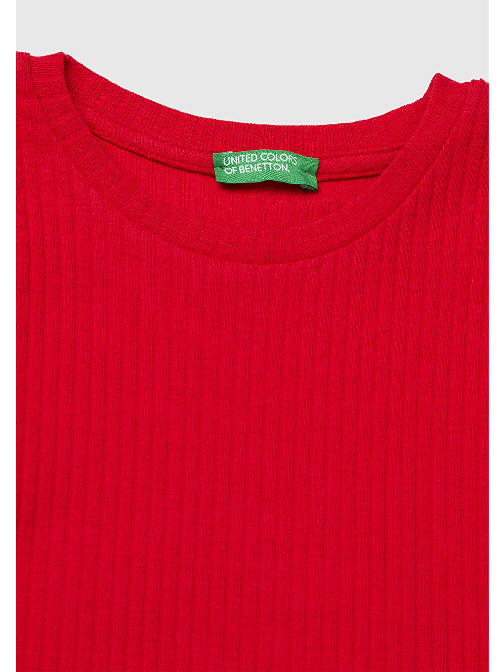 Kız Çocuk Kırmızı Etek Ucu Fırfırlı Bisiklet Yaka Kısa Kollu T-Shirt-2