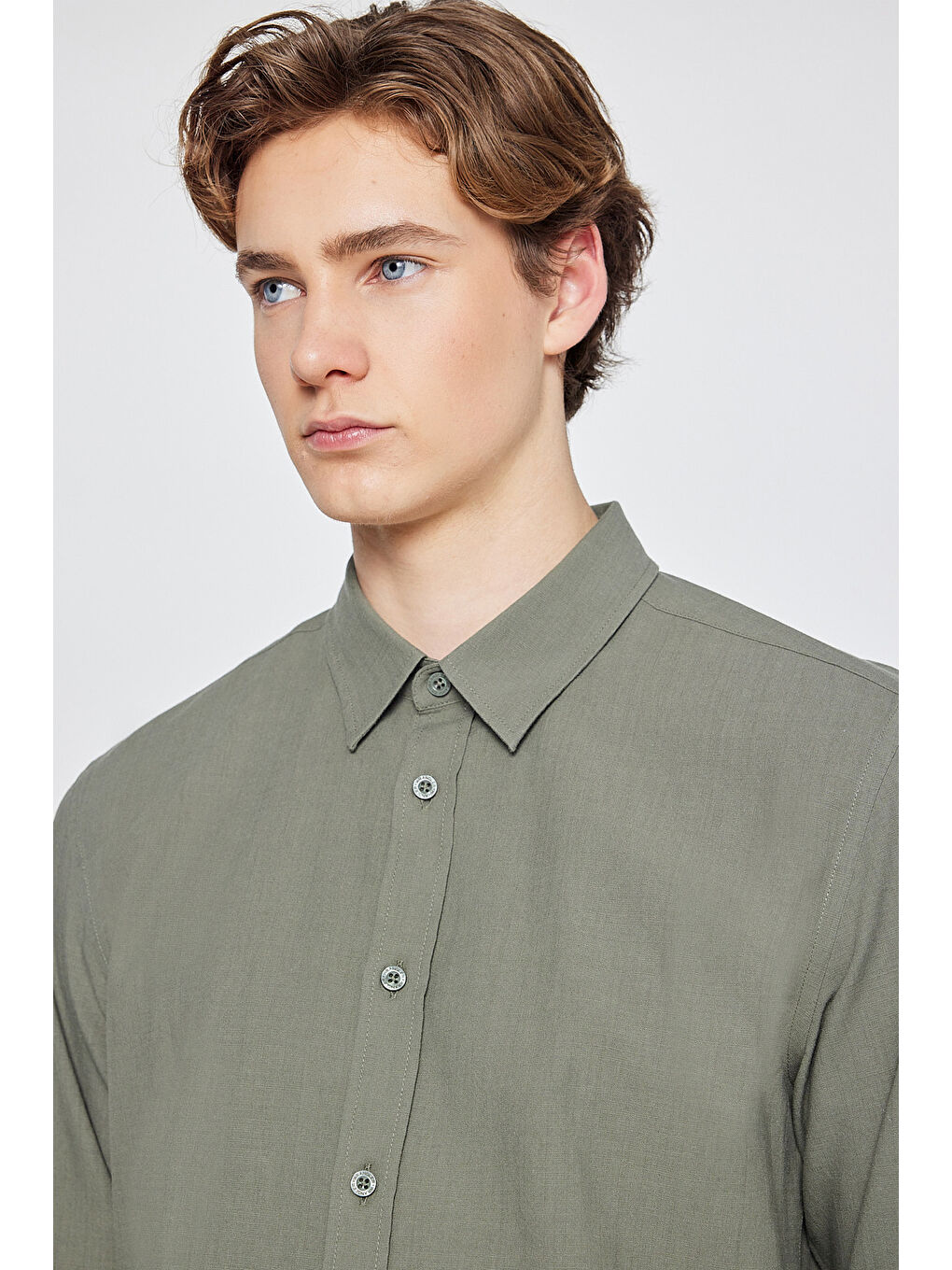 Haki %100 Pamuk Regular Fit Normal Kesim Cepli Gömlek-3
