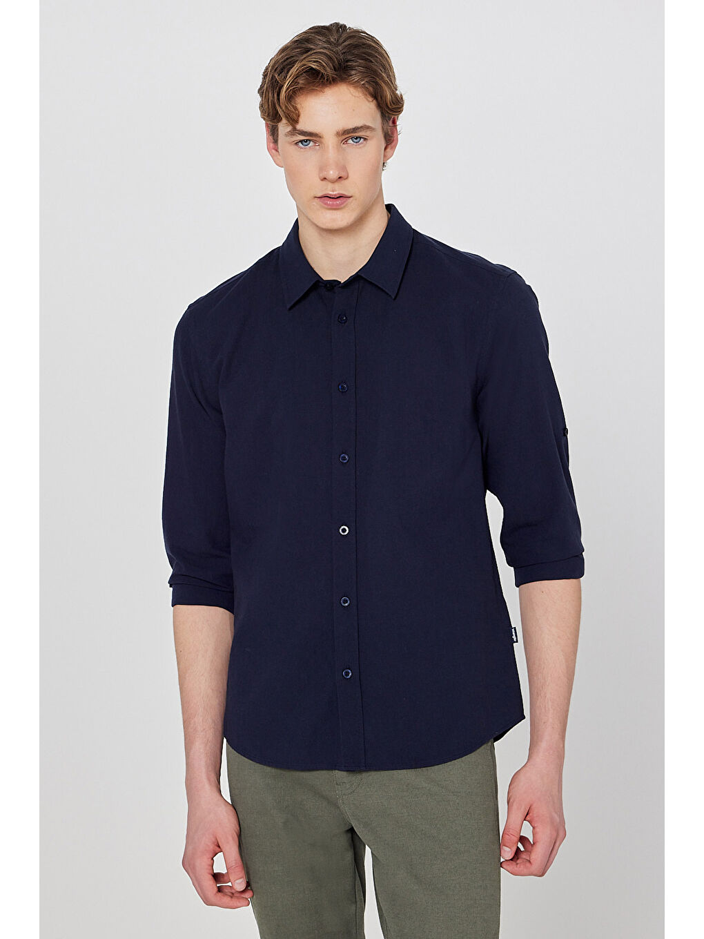 Lacivert %100 Pamuk Regular Fit Normal Kesim Cepli Gömlek