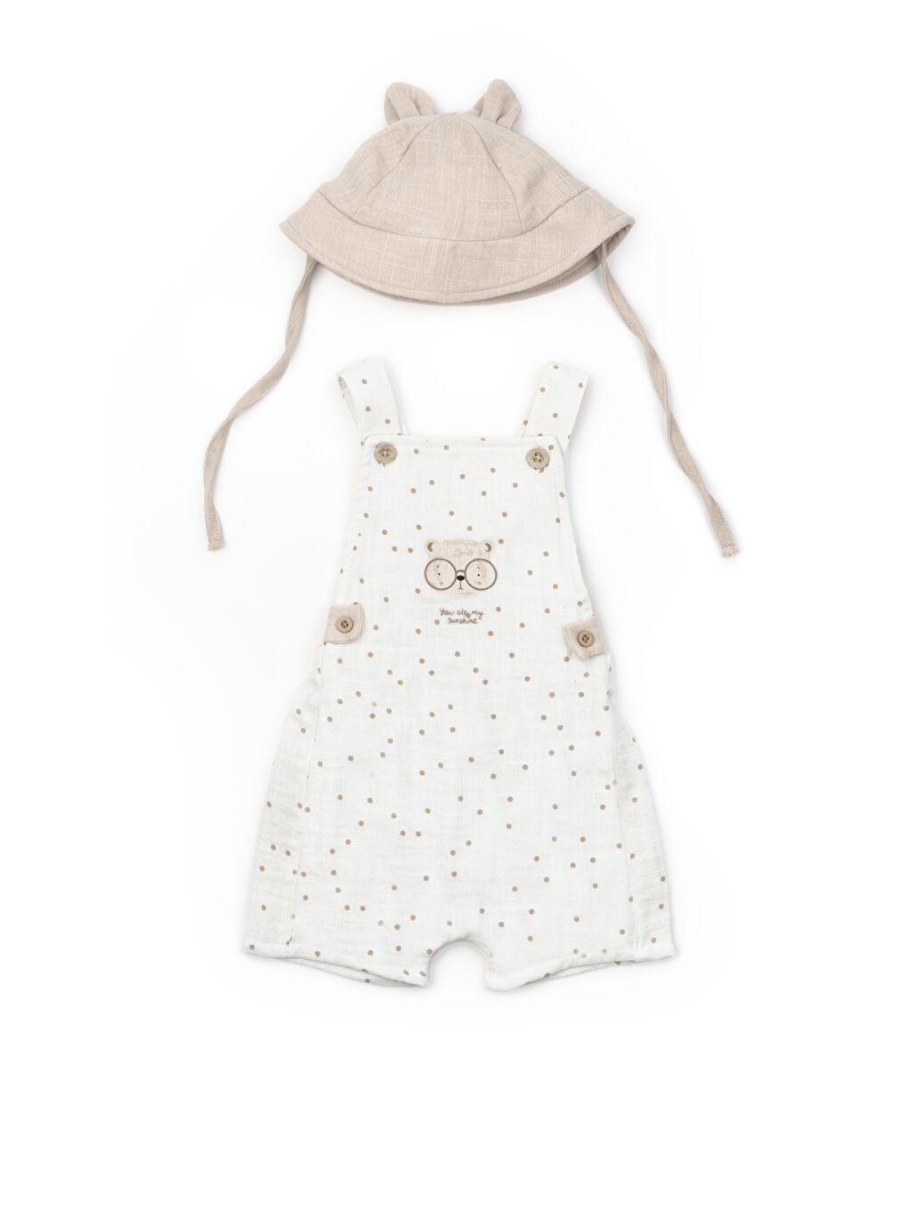 Ekru Bebek Şapkalı Müslin Salopet, %100 Pamuk, Bebek ve Yenidoğan - CSYM7106-1