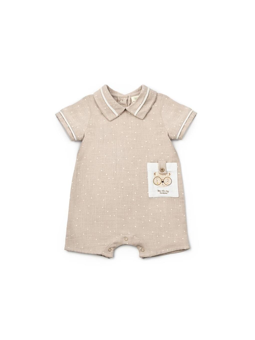 Bej Bebek Kısa Kollu Tulum, %100% pamuk, Bebek ve Yenidoğan Serisi - CSYM7105-1