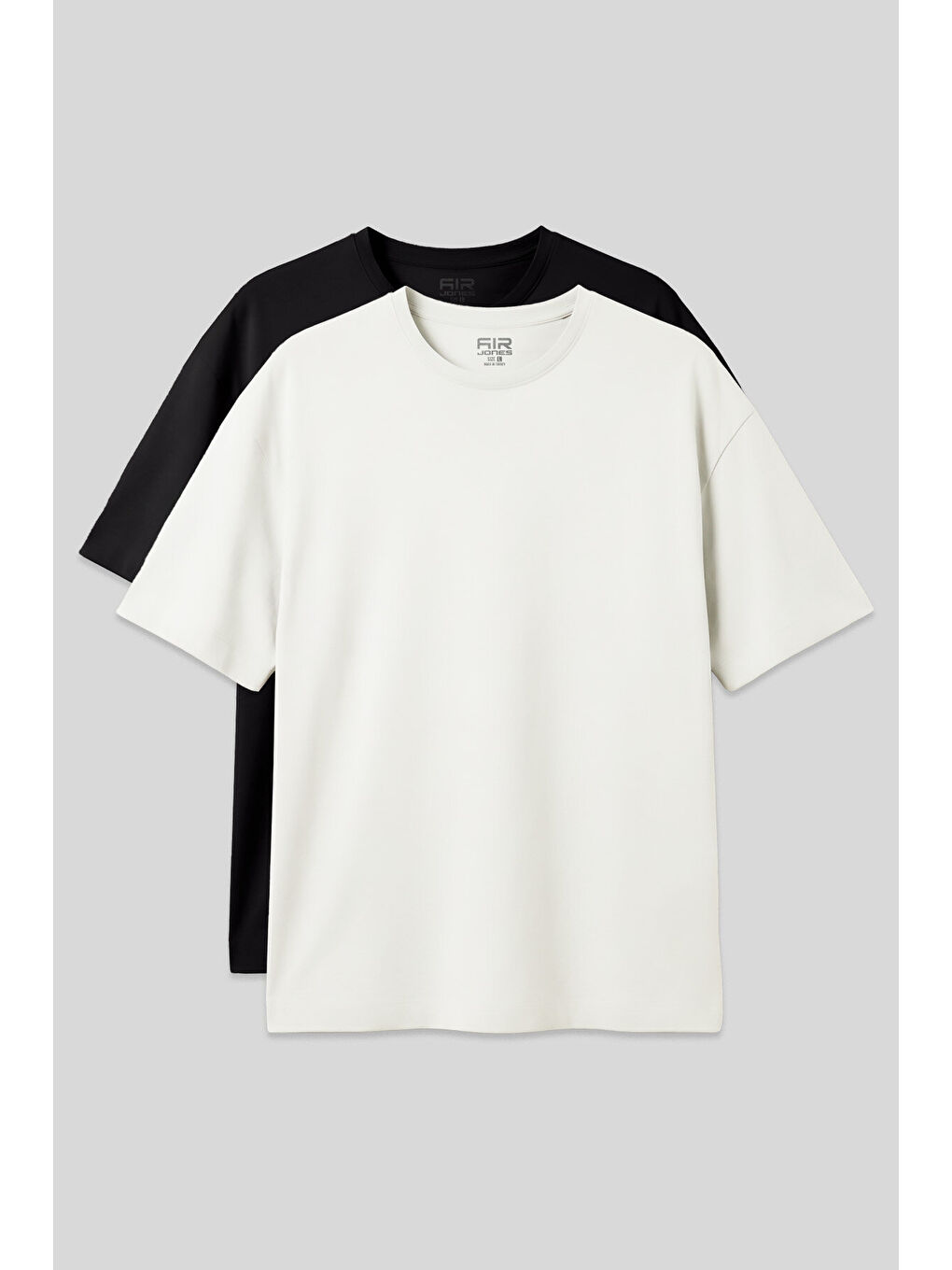 Karışık Basic Oversize O Yaka 2li Paket Siyah-Ekru Erkek T-Shirt - 88377