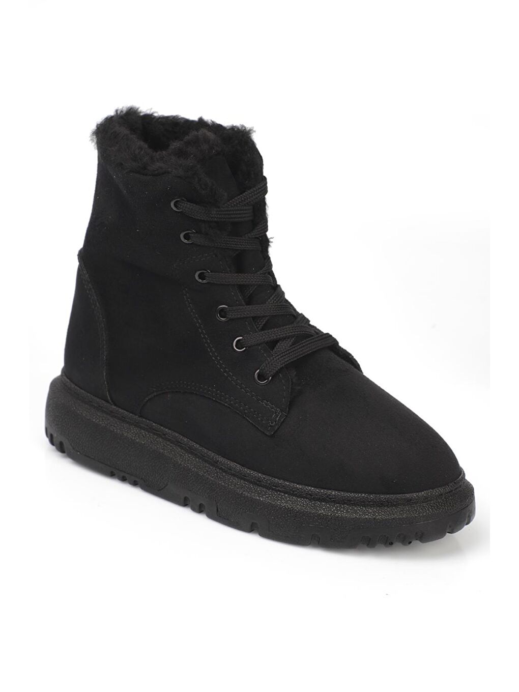 Siyah Yuvarlak Burunlu Kürklü Kadın Bot-3