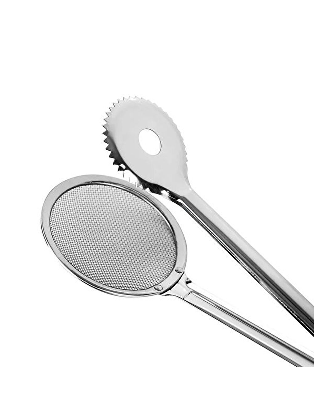 Nehir Sade Süzgeçli Kızartma Maşası - Gri - 30 cm-2