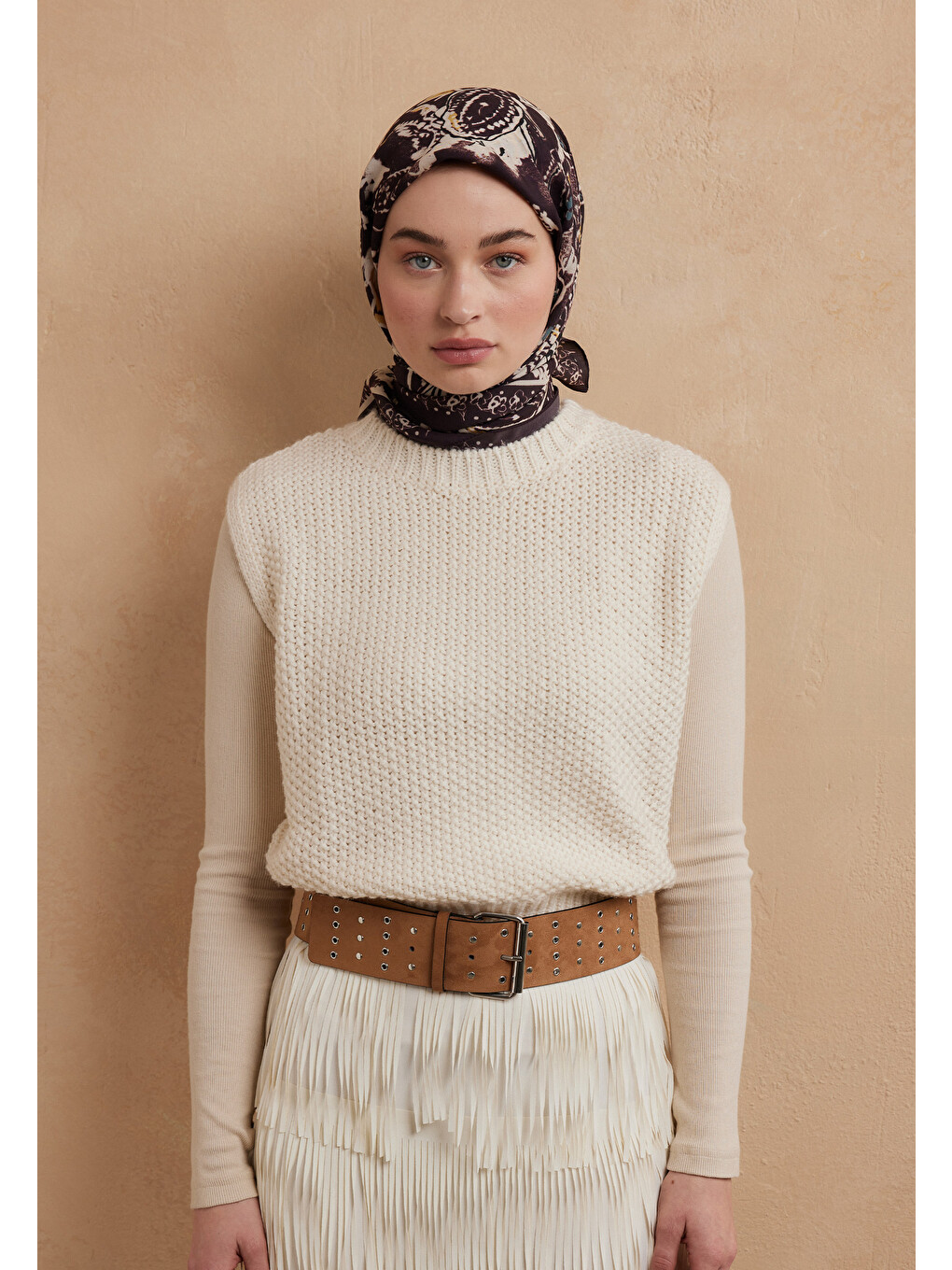 Floral Paisley Desen Pamuk İpek Eşarp Mürdüm