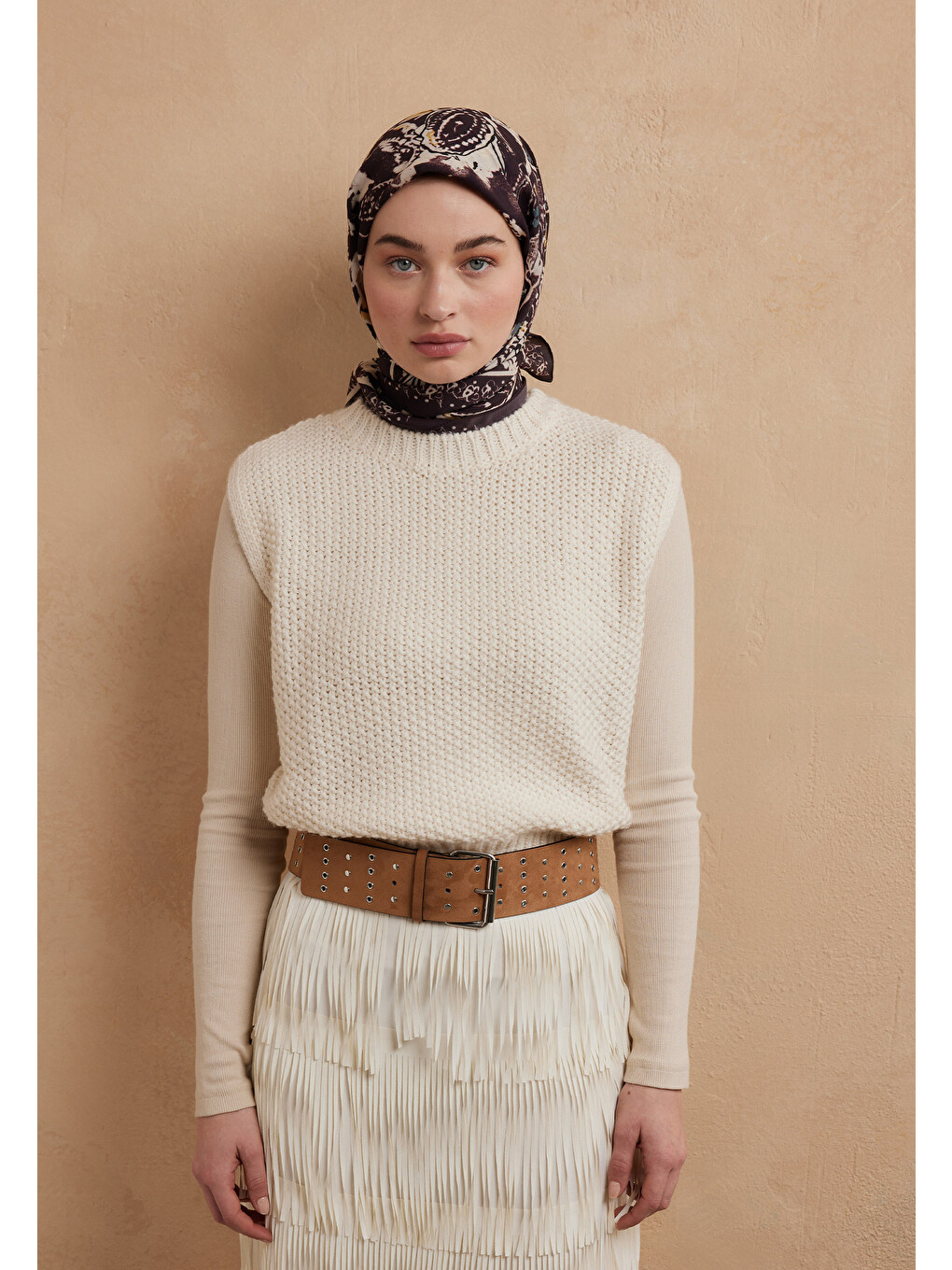 Floral Paisley Desen Pamuk İpek Eşarp Mürdüm-3
