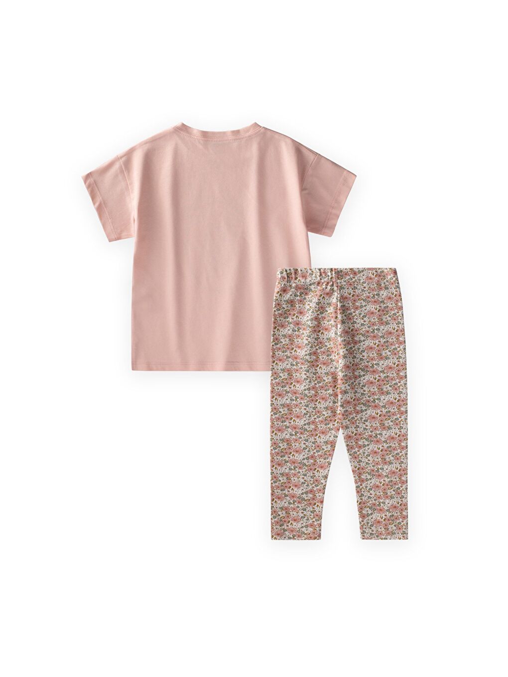 Desenli Taytlı T-Shirt Takım 2-10 Yaş Pudra Pembe-1