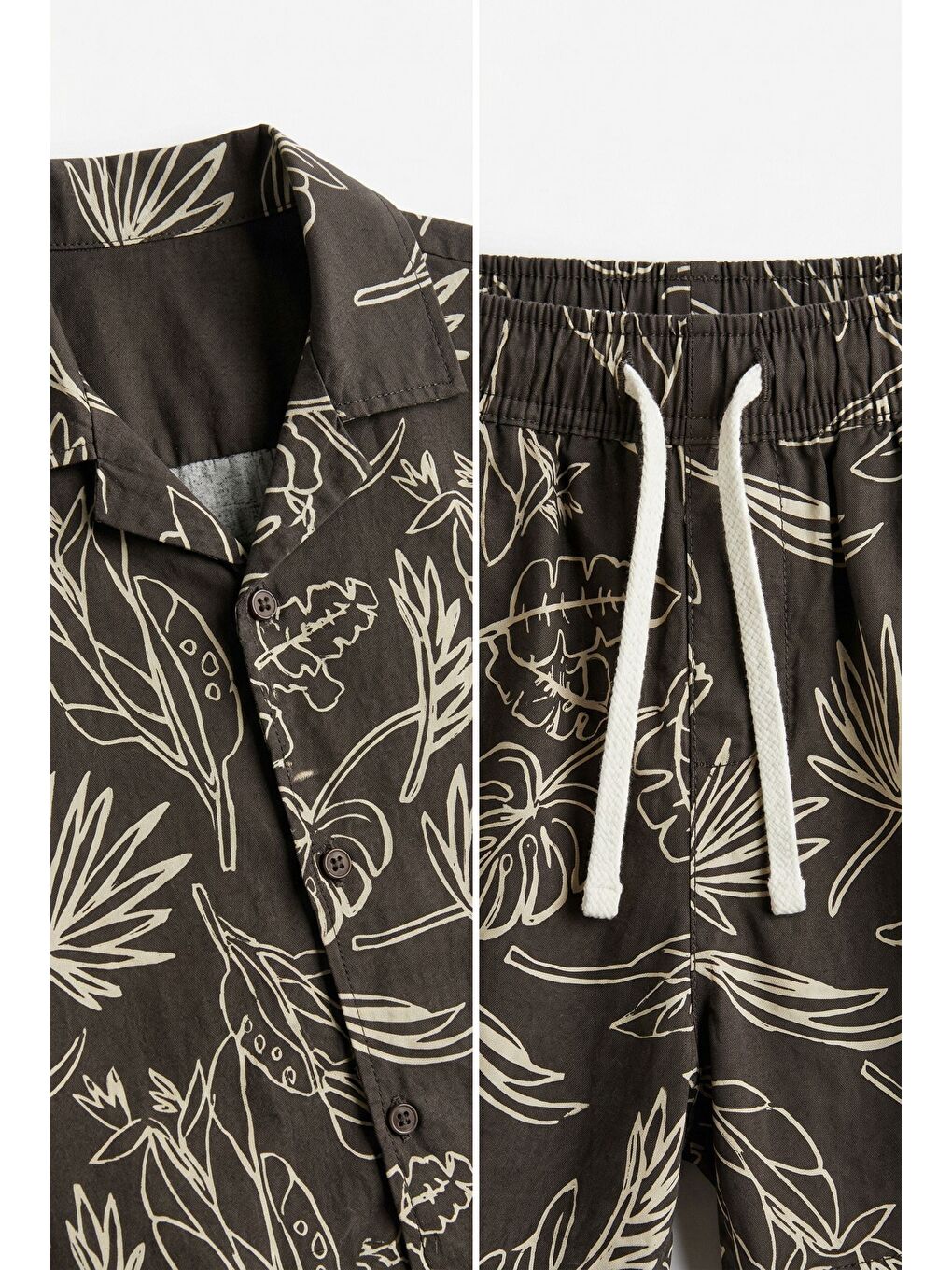 Karışık Erkek Çocuk Pamuklu Siyah Tropikal Desenli Gömlek Ve Şort Takım-3