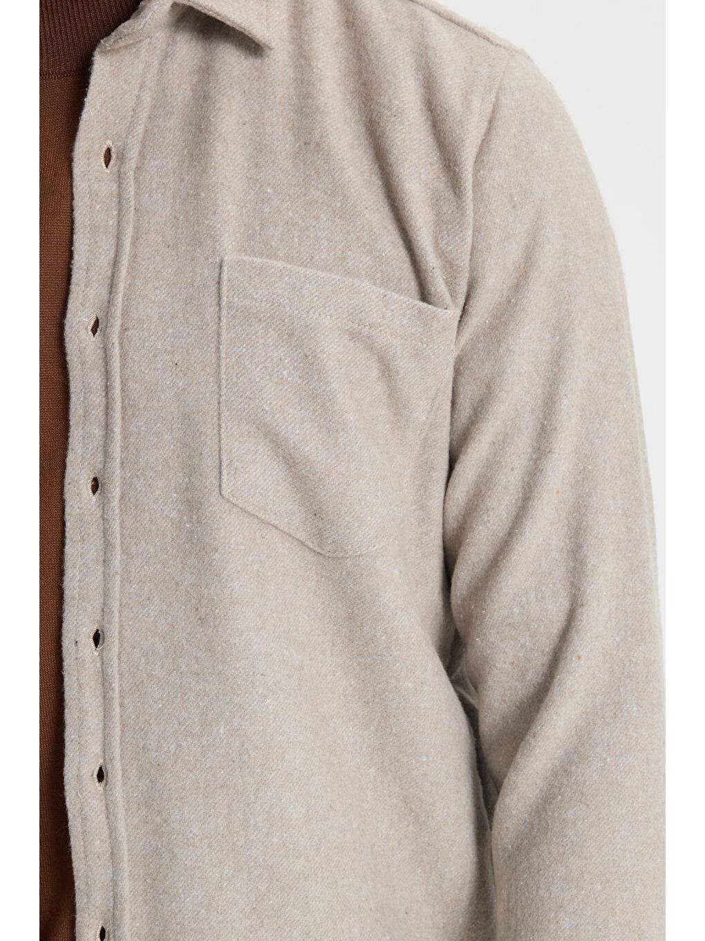 Bej Erkek Regular Fit Klasik Kesim Düz Cepli Koyu Vizon Oduncu Gömlek-2