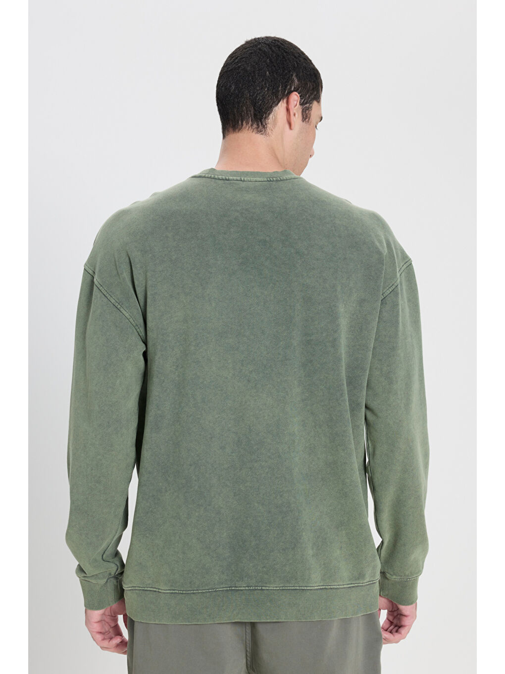 Loose Fit Rahat Kesim Bisiklet Yaka %100 Pamuk Yeşil Sweatshirt-4