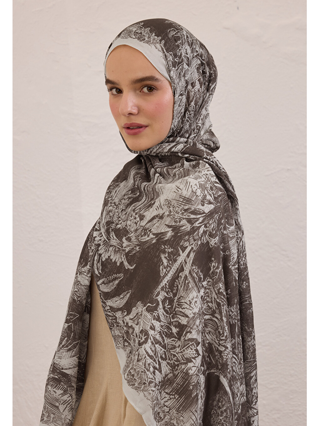 Kahverengi Secret Elegance Desen Rami Şal Bitter-2