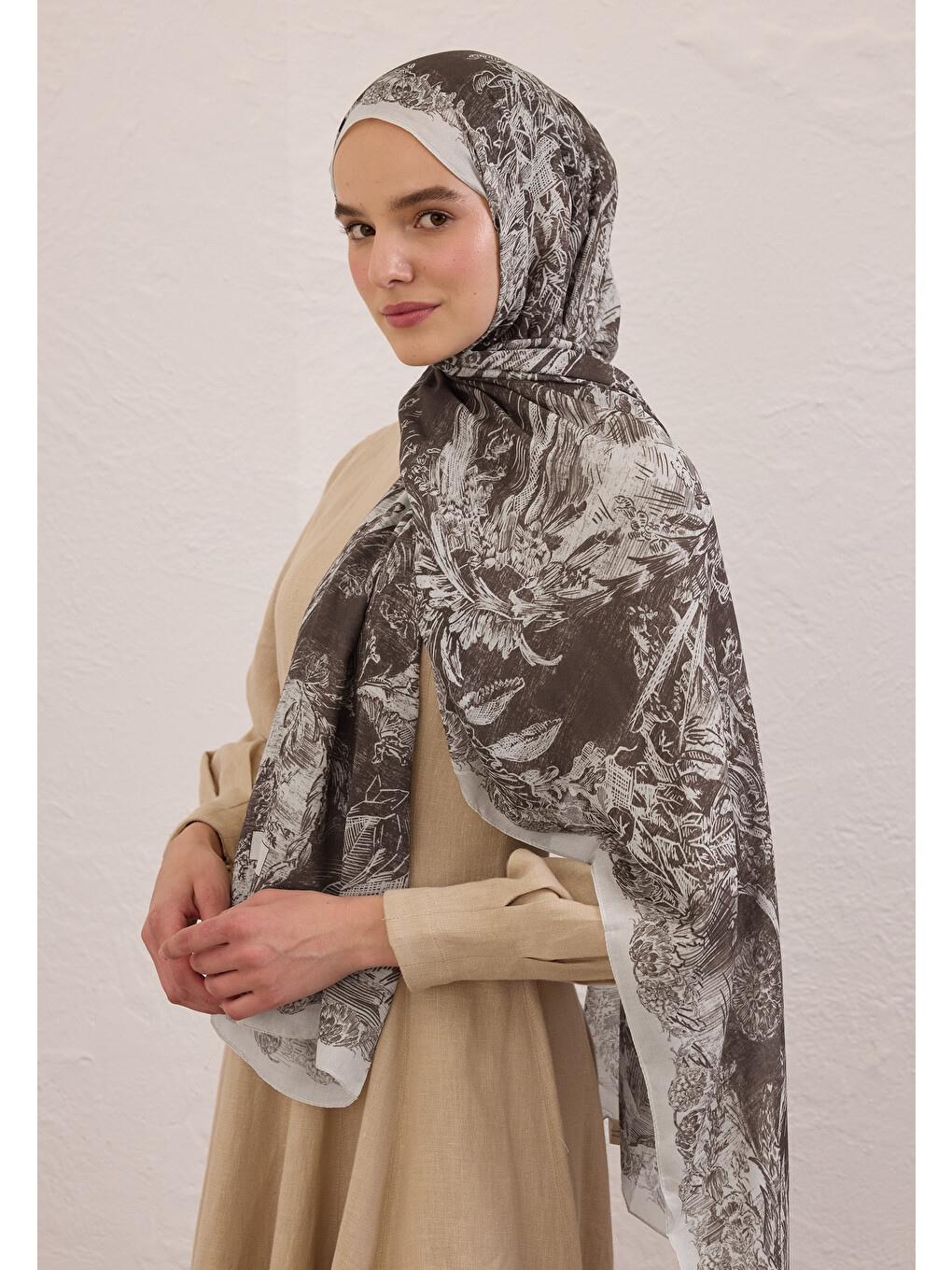 Kahverengi Secret Elegance Desen Rami Şal Bitter-3