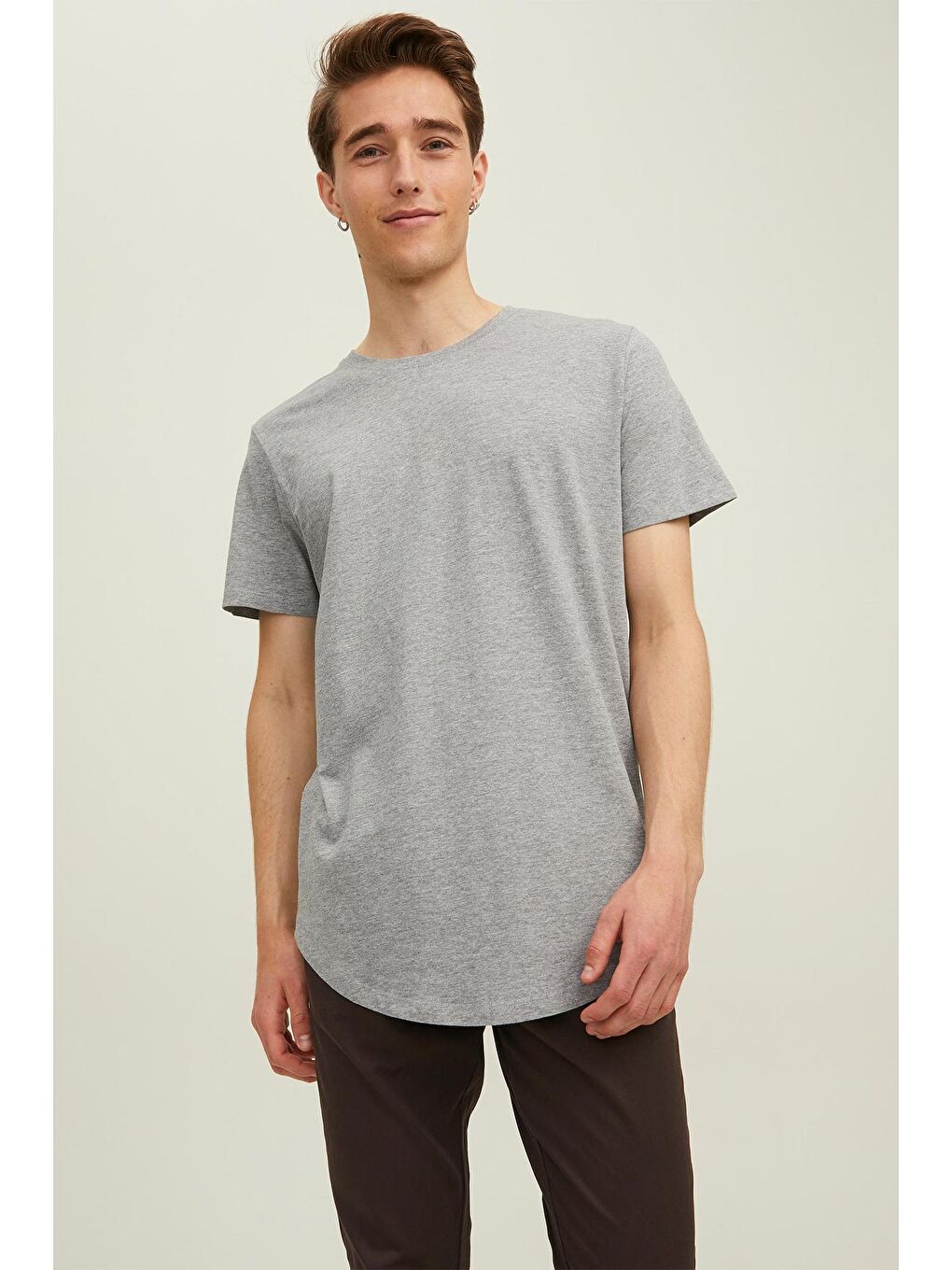 Jack & Jones Açık Gri Organik Pamuklu Regular Fit Bisiklet Yaka Erkek T Shirt 12113648