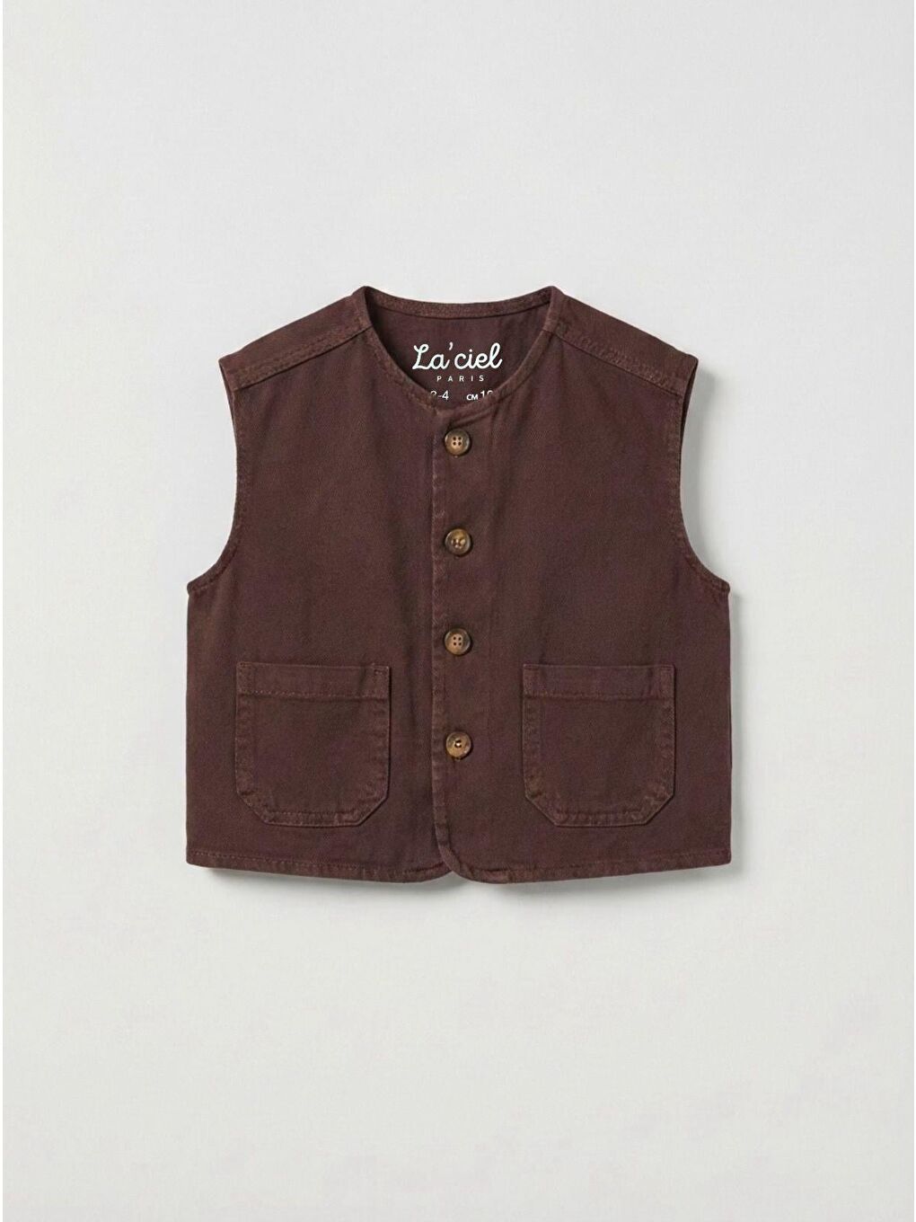 Erkek Çocuk Pamuklu Kahverengi Yelek Pantolon Takım - Düğmeli Cepli Set-1