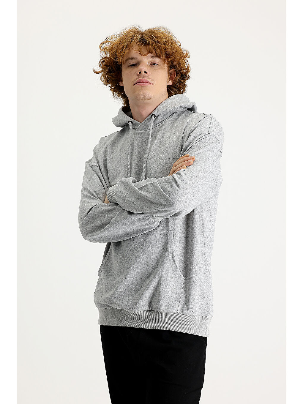 Gri Kapüşonlu Oversize Pamuklu Sweatshirt