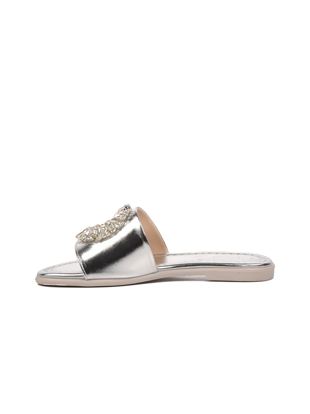 Gri Gümüş Taşlı Kadın İnce Taban Terlik 246017-1