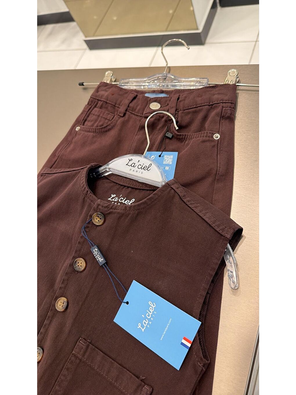 Erkek Çocuk Pamuklu Kahverengi Yelek Pantolon Takım - Düğmeli Cepli Set-5