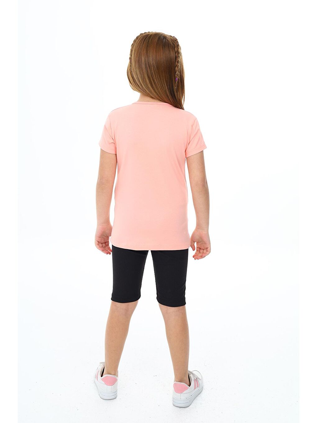 Pembe Kız Çocuk Yazı Baskılı Kısa Taytlı Takım 3-13 Yaş Zu106-4