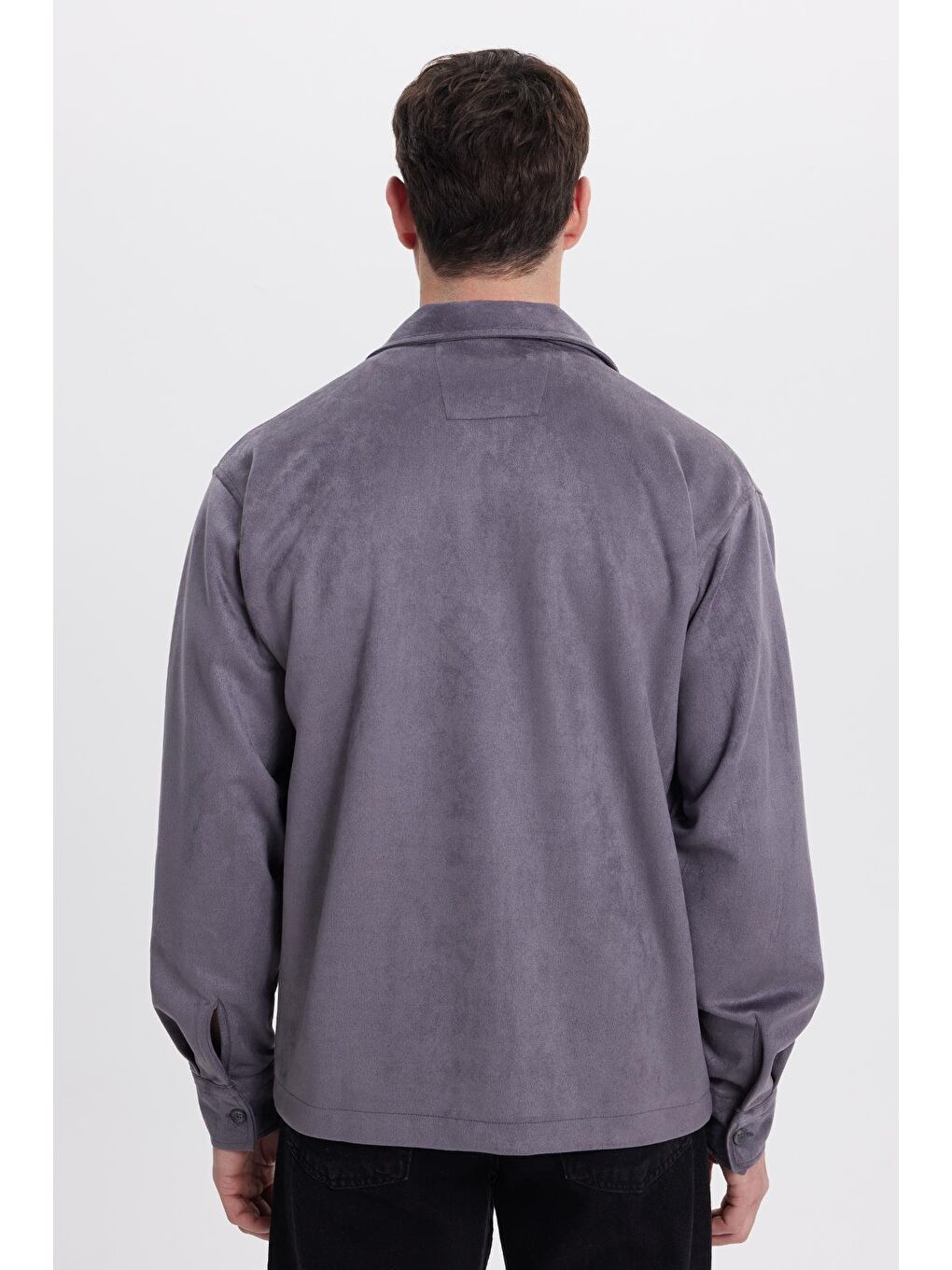 Erkek Relax Fit Rahat Kesim Düz Süet Yan Cepli Gri Ceket Gömlek-7