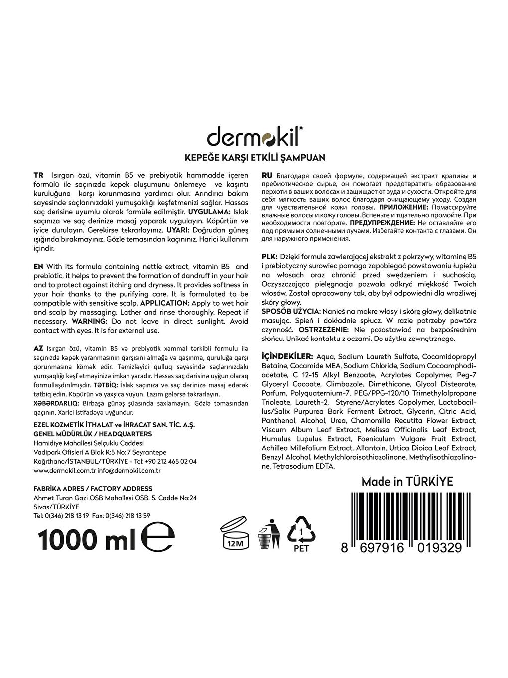Prebiyotik & Vitamin B5 Kepeğe Karşı Şampuan 1 Litre x 2 Adet-3