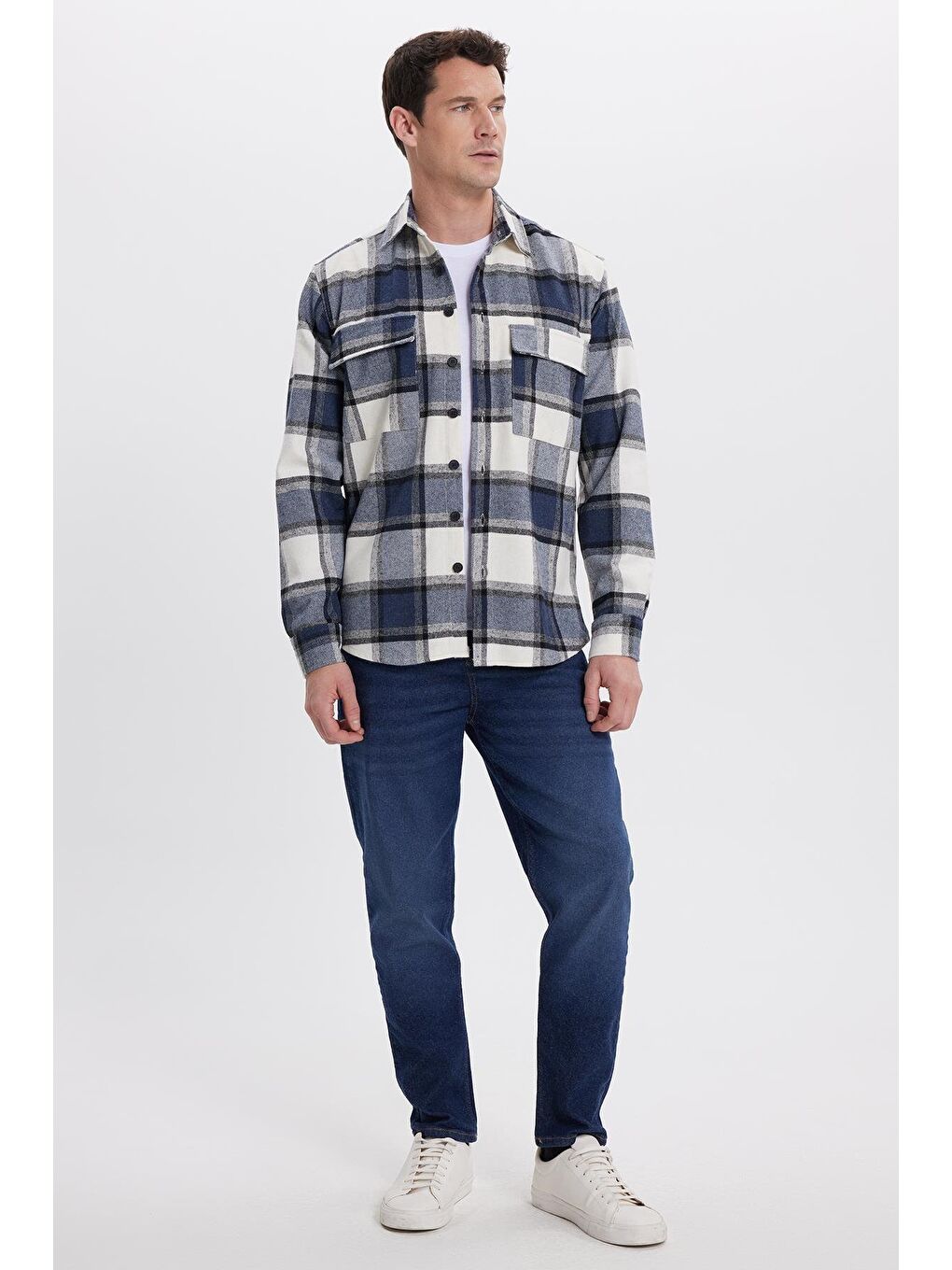 Karışık Erkek Regular Fit Klasik Kesim Çift Cep Kapaklı Kareli Oduncu Gömlek-4