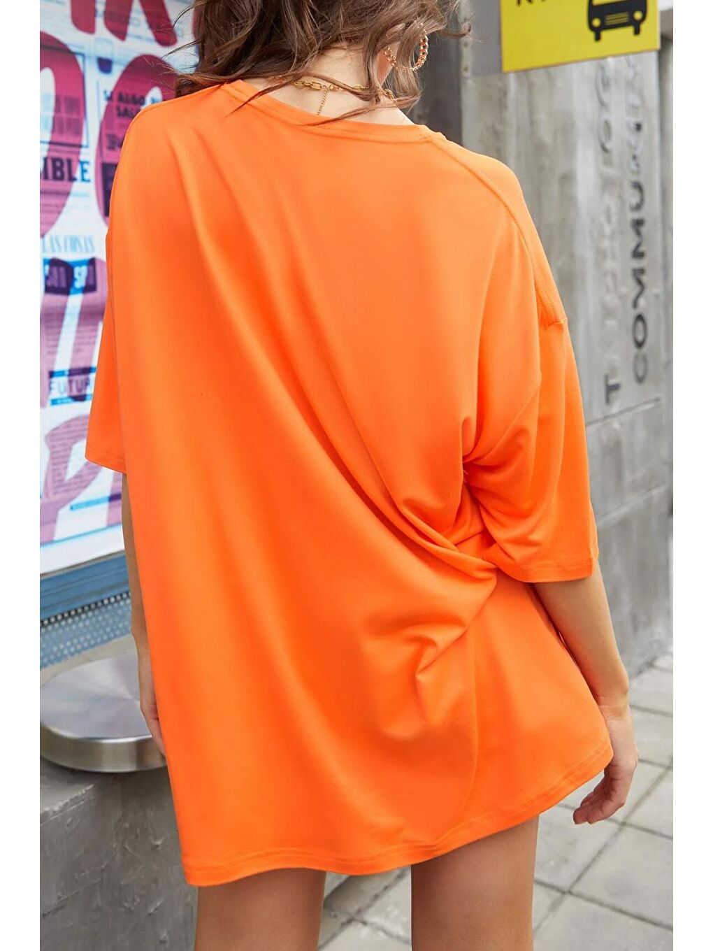 Turuncu Unisex Over Thinking Baskılı Tasarım Tshirt-1