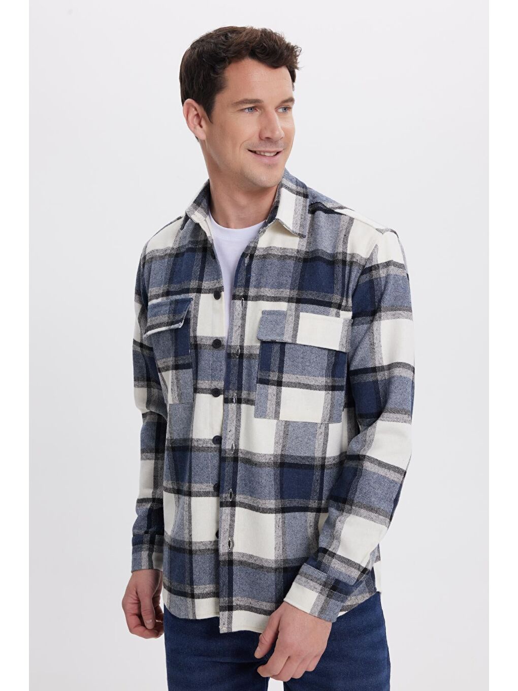 Karışık Erkek Regular Fit Klasik Kesim Çift Cep Kapaklı Kareli Oduncu Gömlek-5