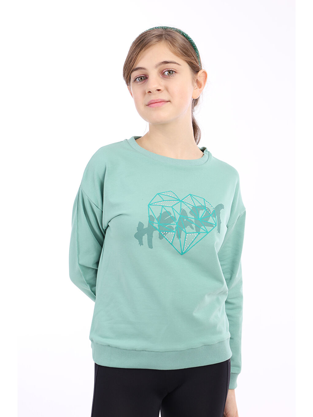 Toontoykids Yeşil Kız Çocuk Baskılı Sweatshirt