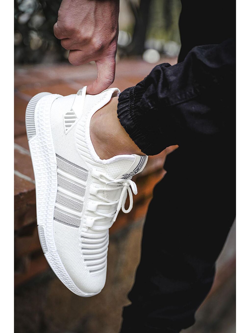 Beyaz Ald Şerit Detaylı Kalın Taban Erkek Sneaker-4