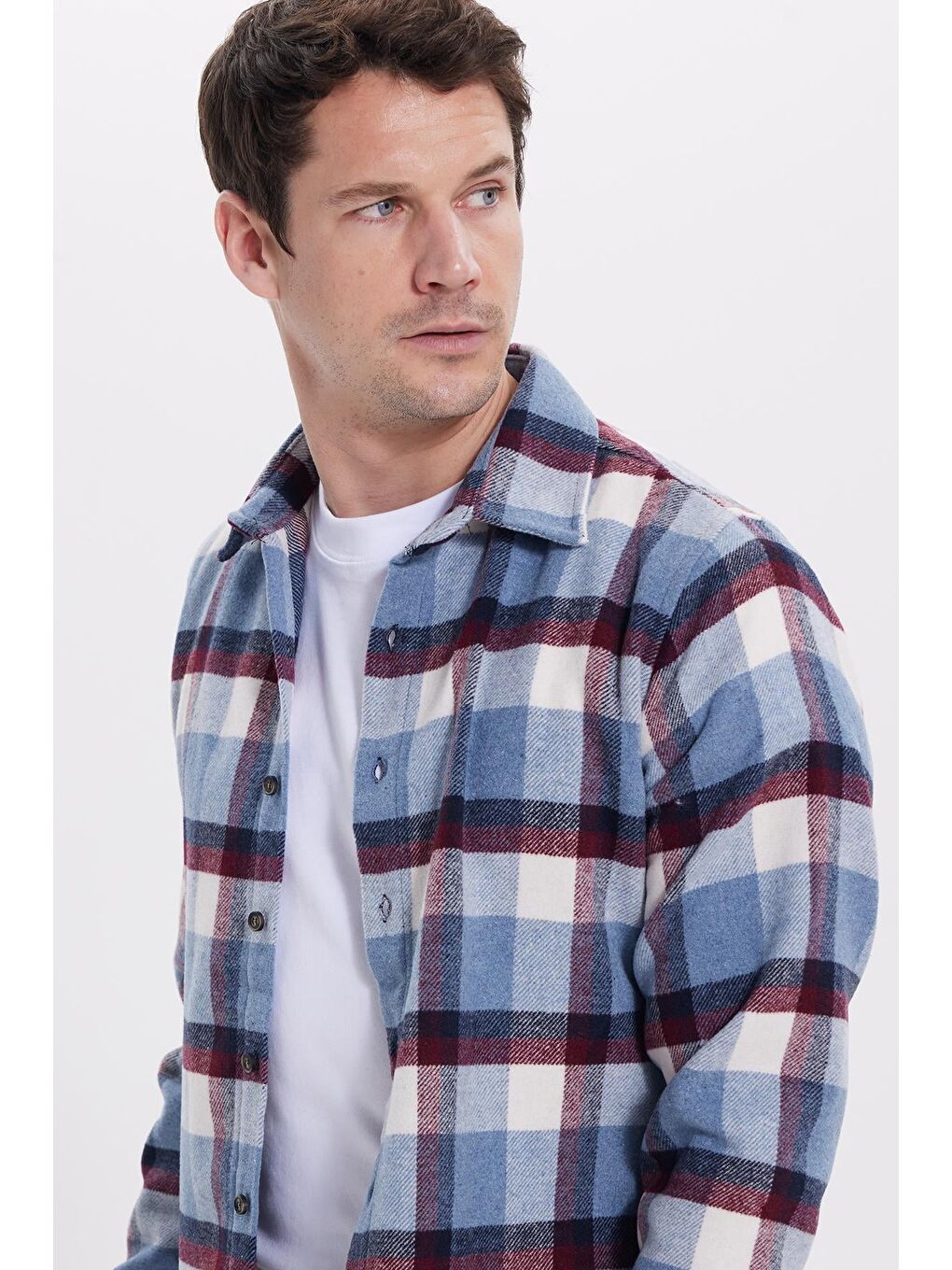 Mavi Erkek Slim Fit Dar Kesim Kareli Kışlık Oduncu Gömlek-1