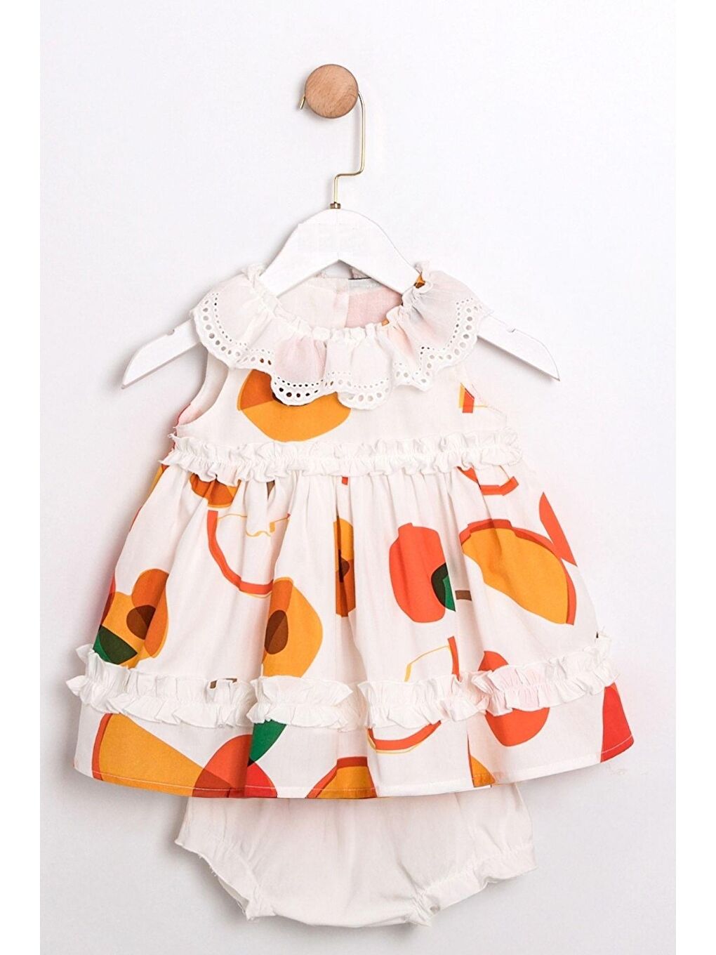 Kahverengi Kız Bebek Portakal Baskılı Külotlu 2'Li Takım