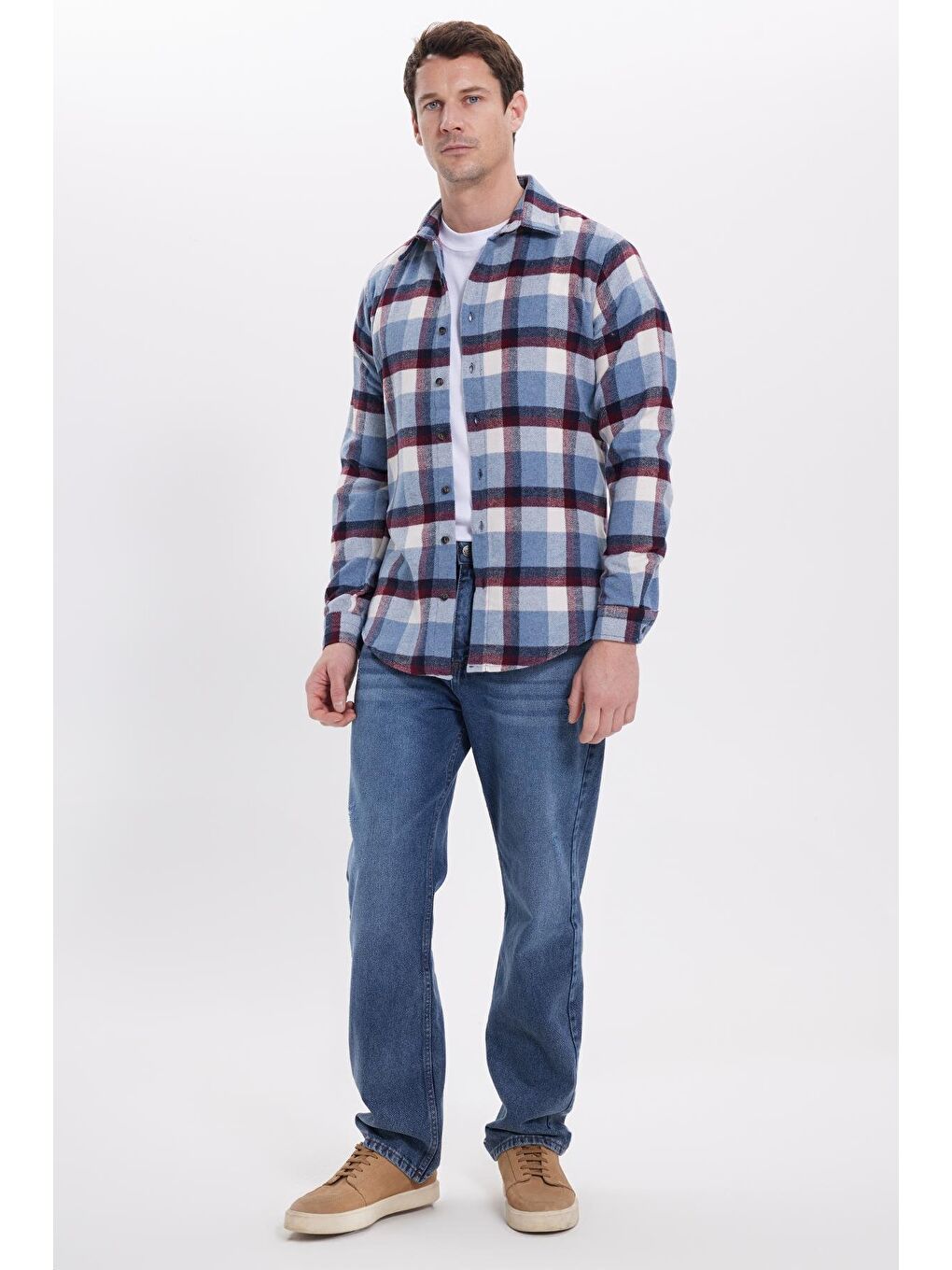 Mavi Erkek Slim Fit Dar Kesim Kareli Kışlık Oduncu Gömlek-2