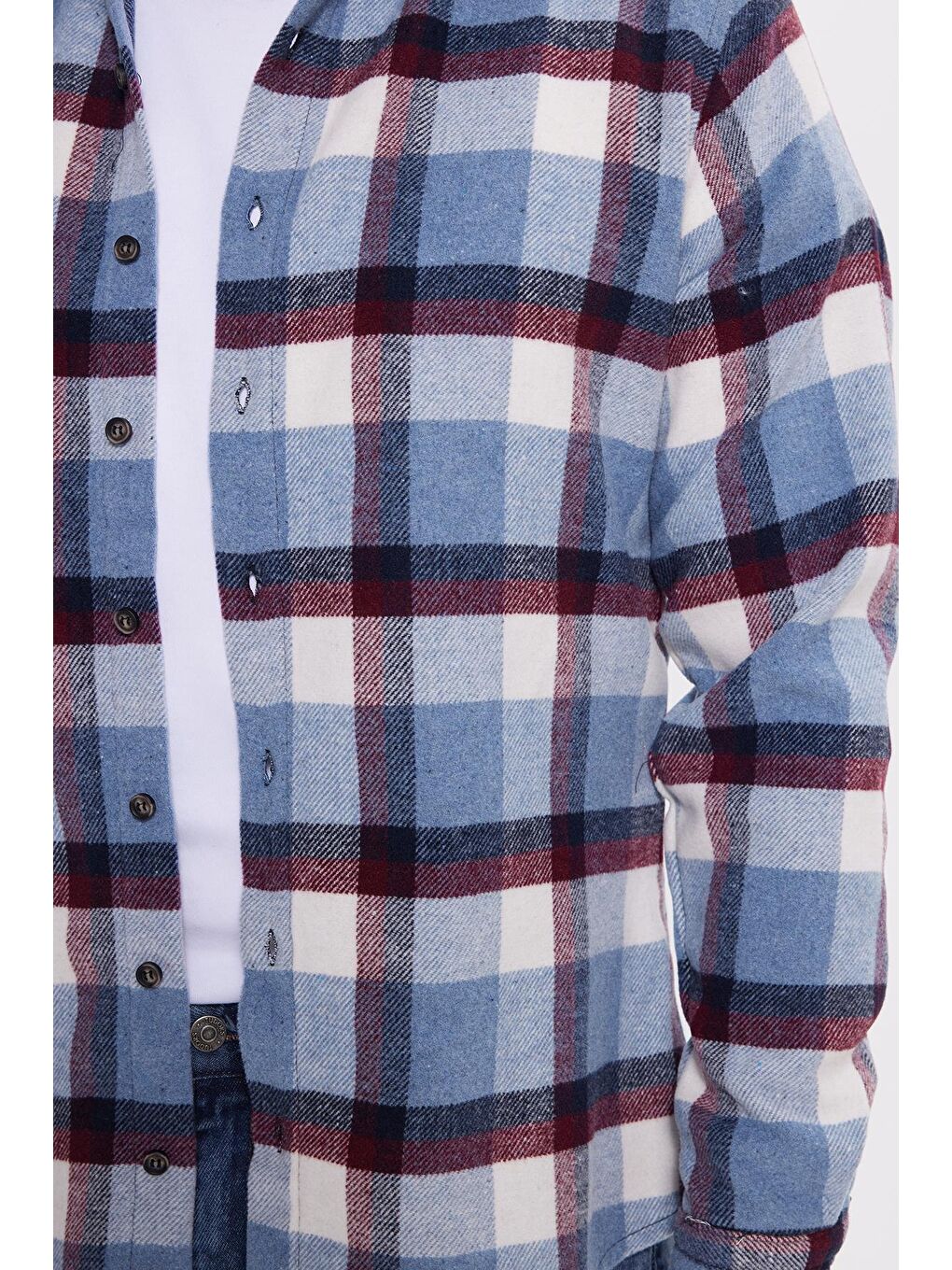 Mavi Erkek Slim Fit Dar Kesim Kareli Kışlık Oduncu Gömlek-3