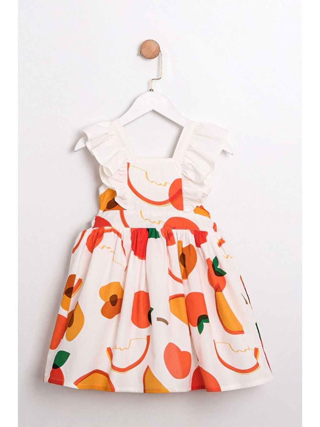 Turuncu Kız Çocuk Portakal Baskılı Sırt Kurdela Detaylı Askılı Salopet Tulum-1