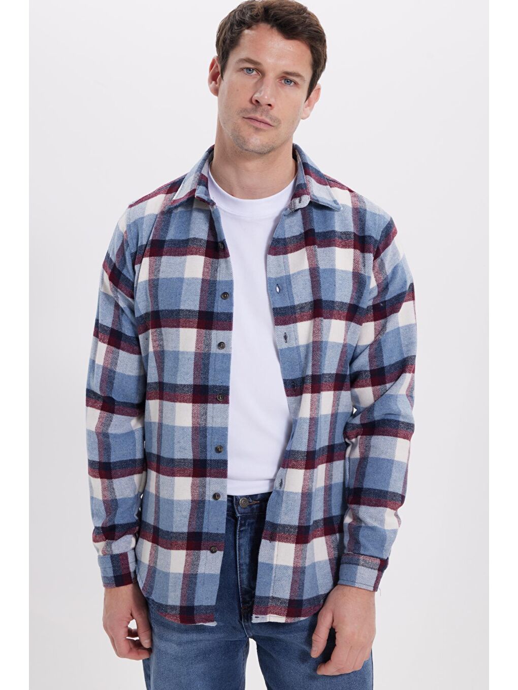 Mavi Erkek Slim Fit Dar Kesim Kareli Kışlık Oduncu Gömlek-6