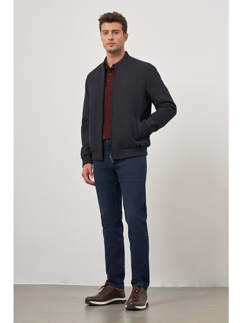 Koyu Lacivert Kaşe Kolej Yaka Düz Yırtmaçsız Tam Astar Comfort Fit Classic Mont 1007245159-1