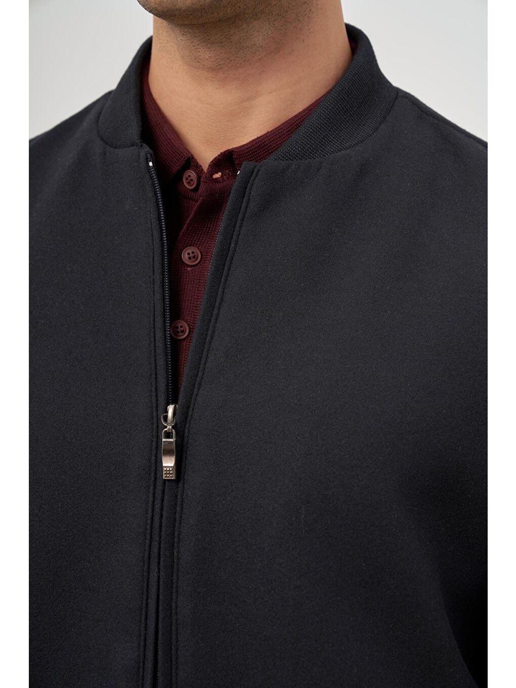 Koyu Lacivert Kaşe Kolej Yaka Düz Yırtmaçsız Tam Astar Comfort Fit Classic Mont 1007245159-5