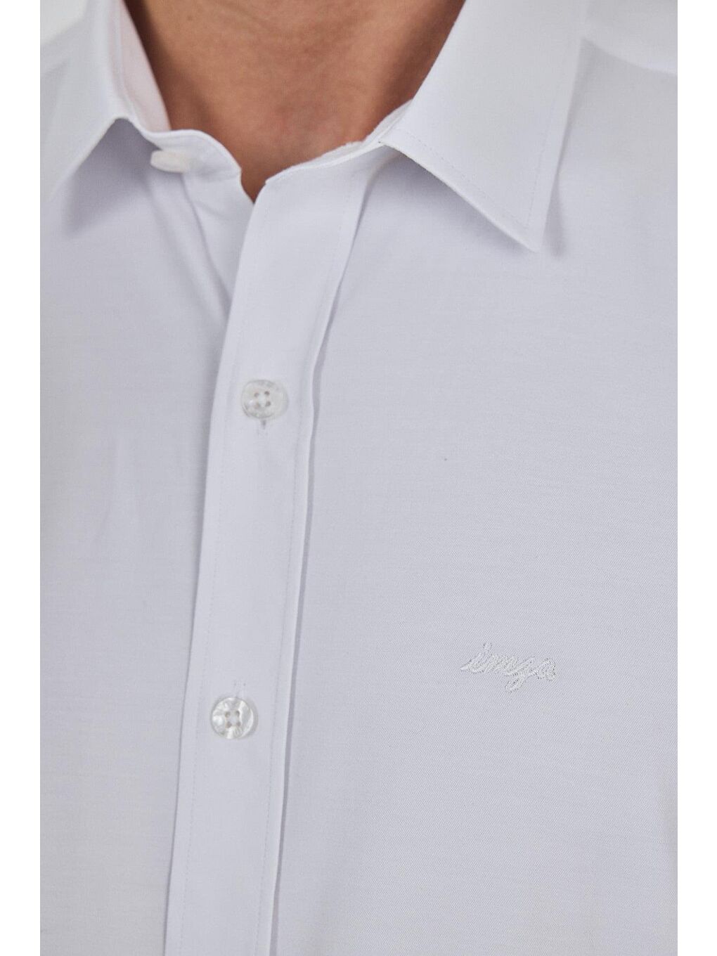 Beyaz Uzun Kol Düz Bez Ayağı Sert Yaka Cepsiz Pamuklu Classic Slim Fit Gömlek 1004250195-3