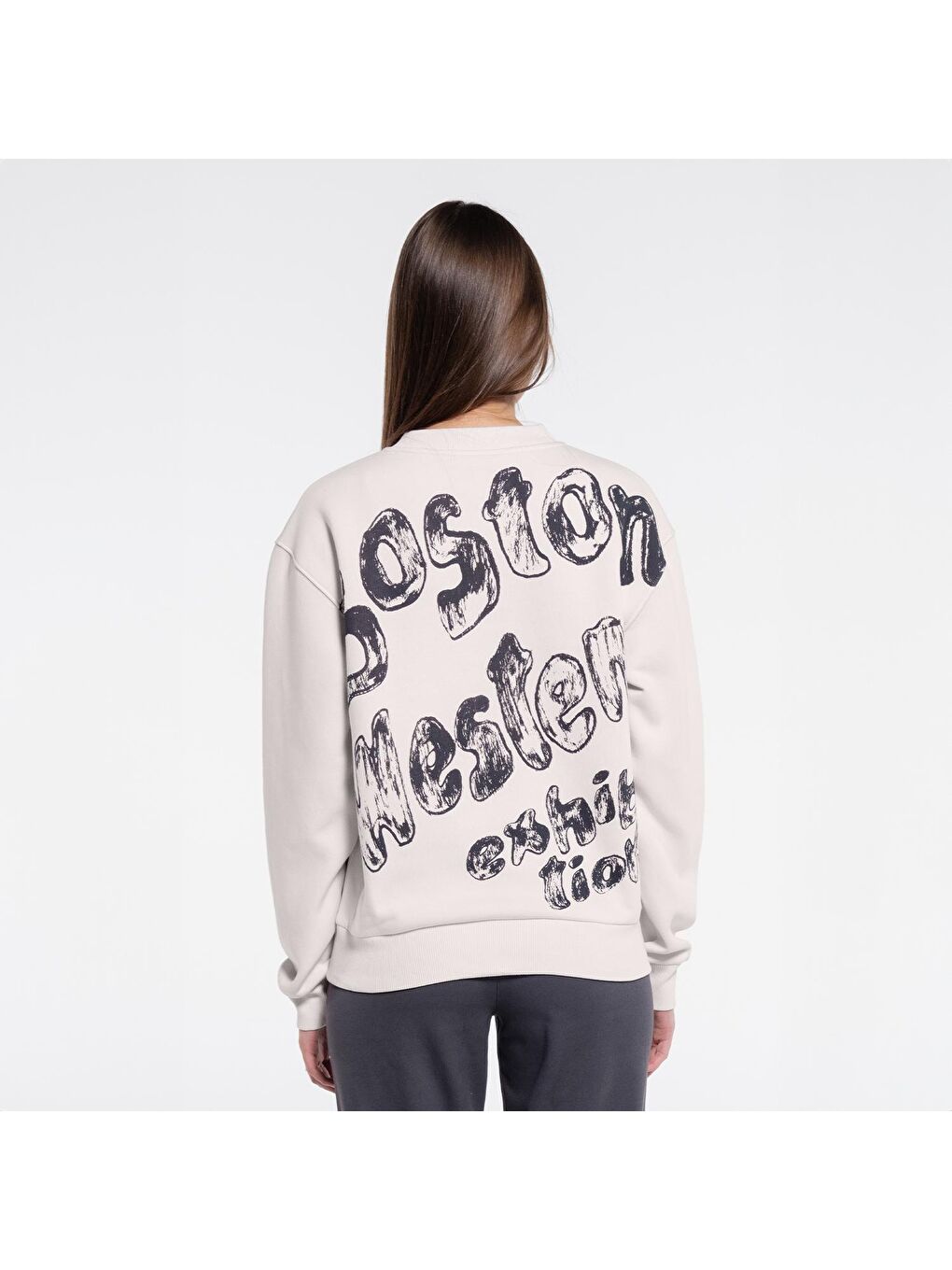 Friday Offset Ono Kadın Kırık Beyaz Bisiklet Yaka Ekstra Oversize Sweatshirt - Şardonlu 3 İplik - 1