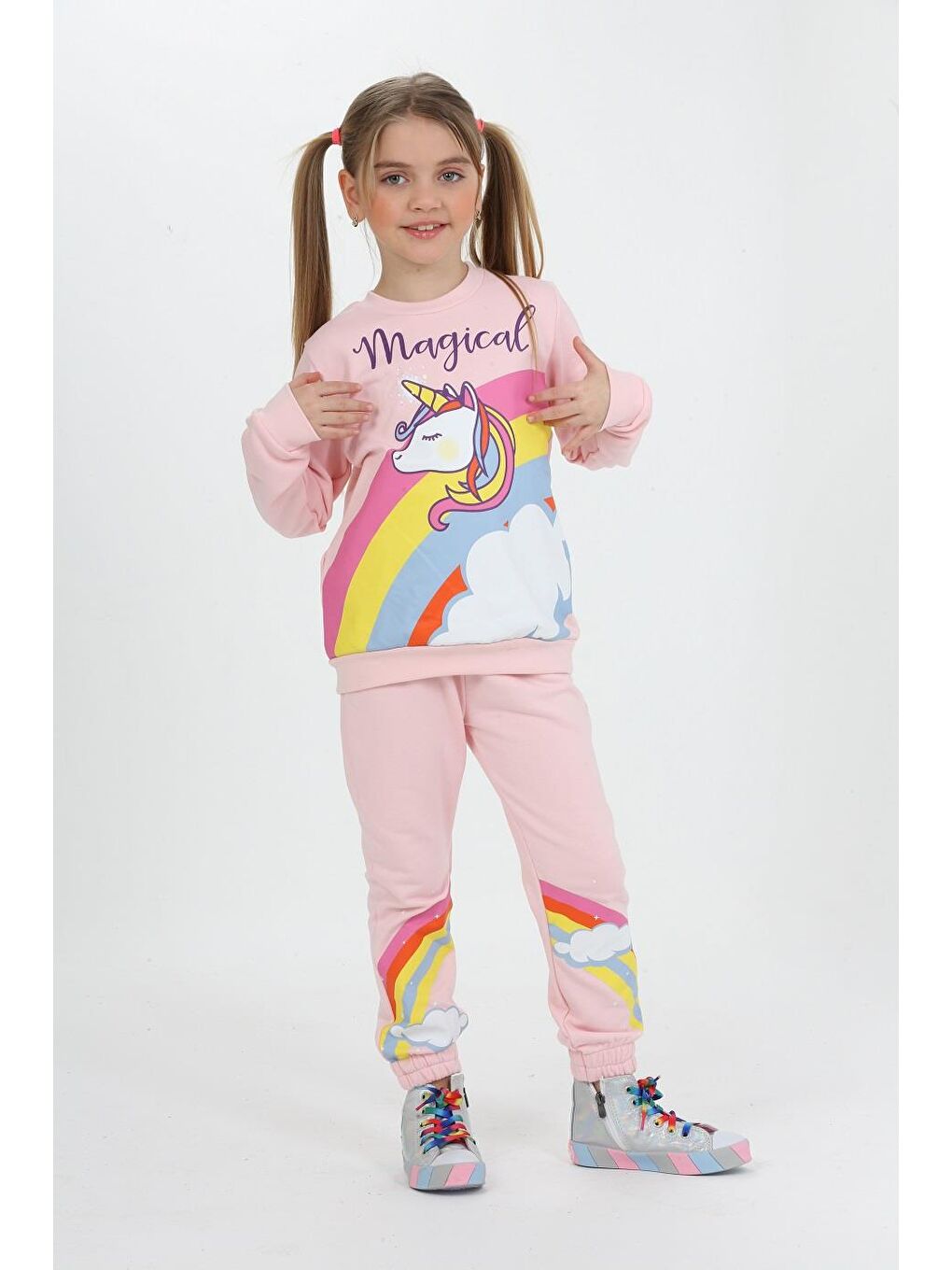 LupiaKids Pembe Magical Unicorn Pembe Kız Çocuk Alt-Üst Takım LP-23WIN-046