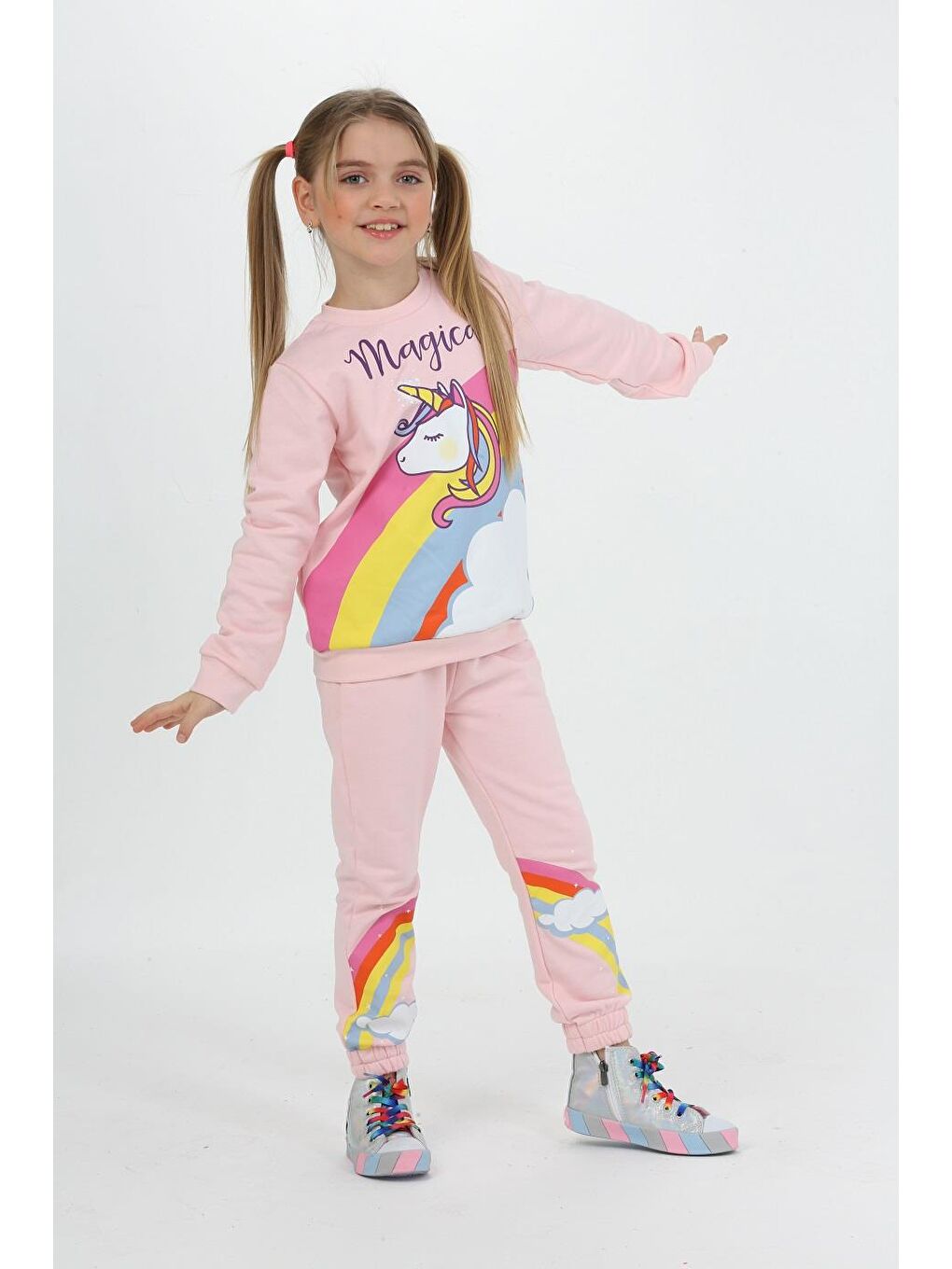 LupiaKids Pembe Magical Unicorn Pembe Kız Çocuk Alt-Üst Takım LP-23WIN-046 - 1