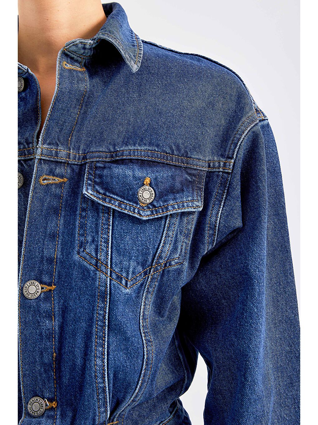 Kadın Koyu Mavi Renk %100 Pamuk Bol Kesim Denim Tulum Salopet-5