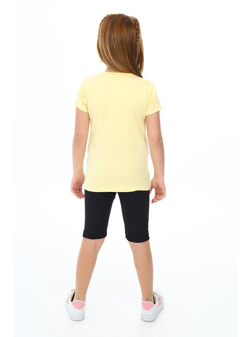 Sarı Kız Çocuk Yazı Baskılı Kısa Taytlı Takım 3-13 Yaş Zu106-1