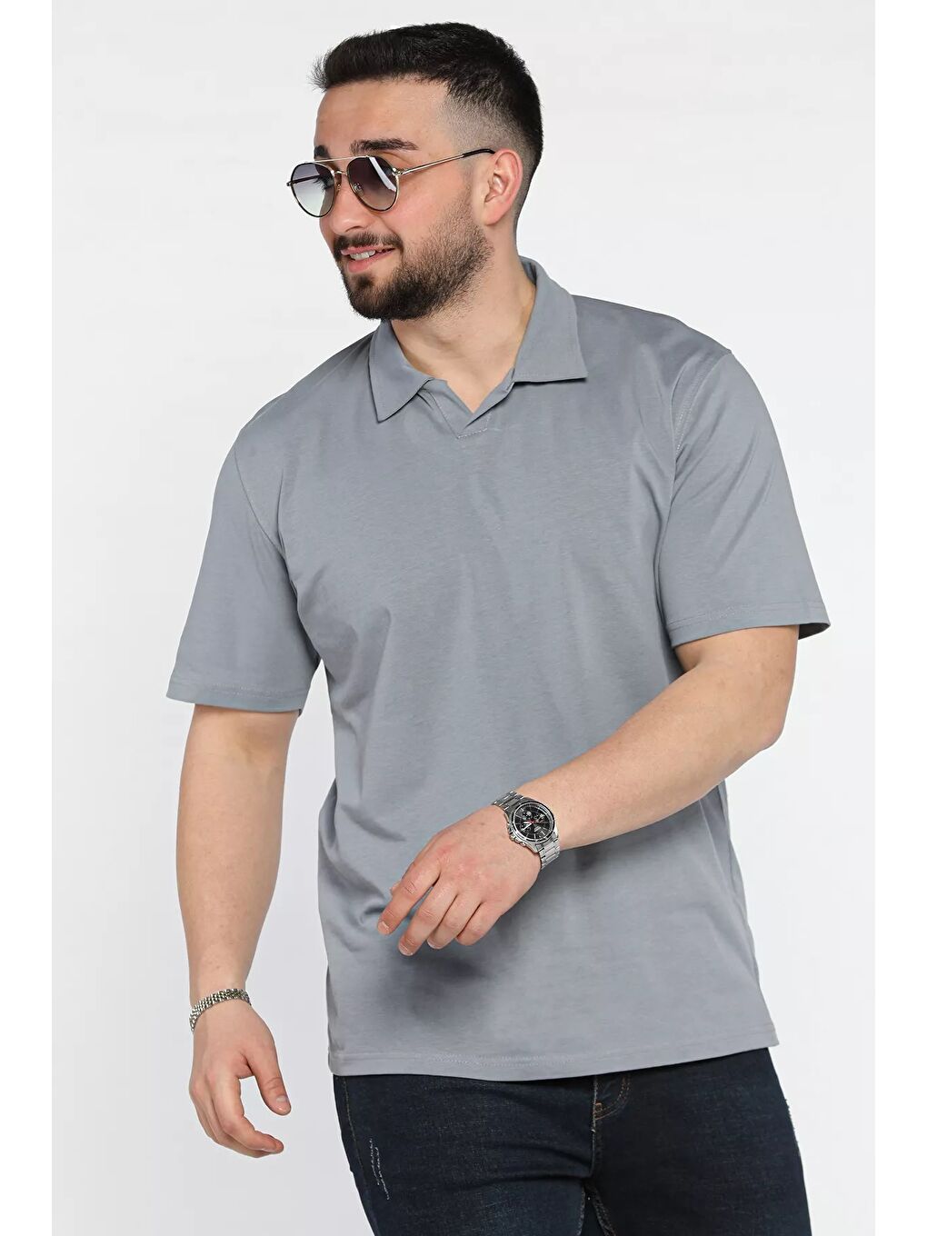 Gri Polo Yaka Erkek Tişört-1