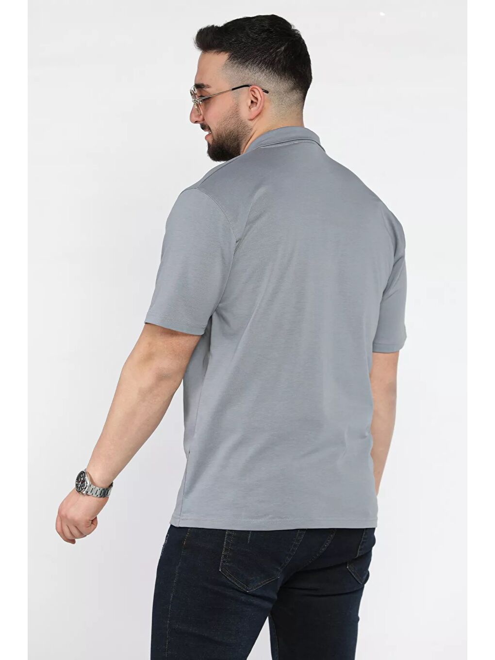 Gri Polo Yaka Erkek Tişört-2