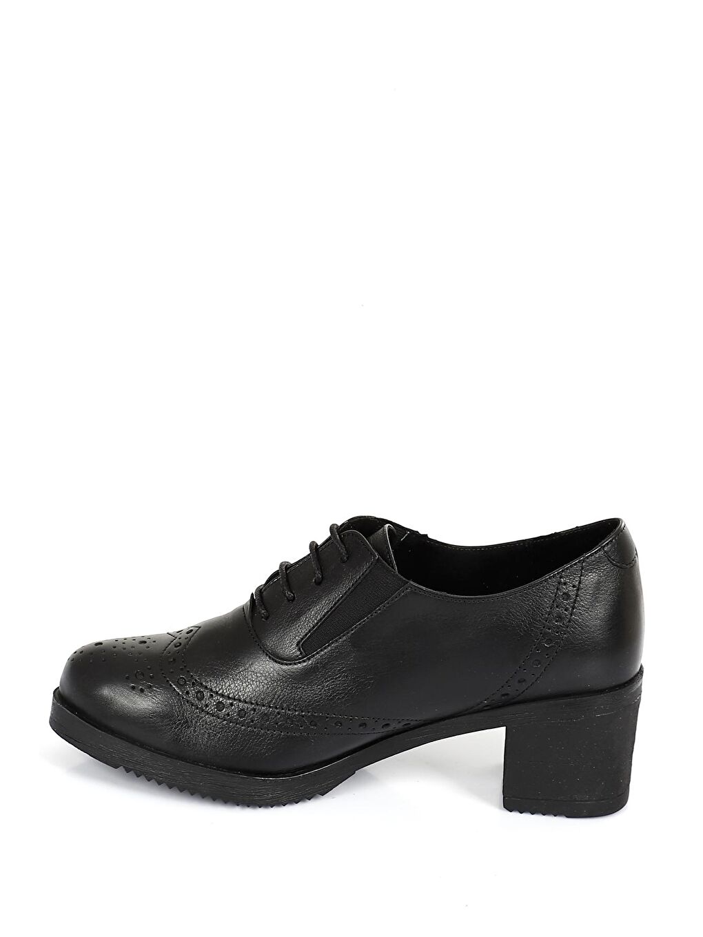 Siyah SİYAH  Hakiki Deri Yuvarlak Burun Orta Topuklu Kauçuk Taban Bağcıklı Kadın Ayakkabı 24231-5