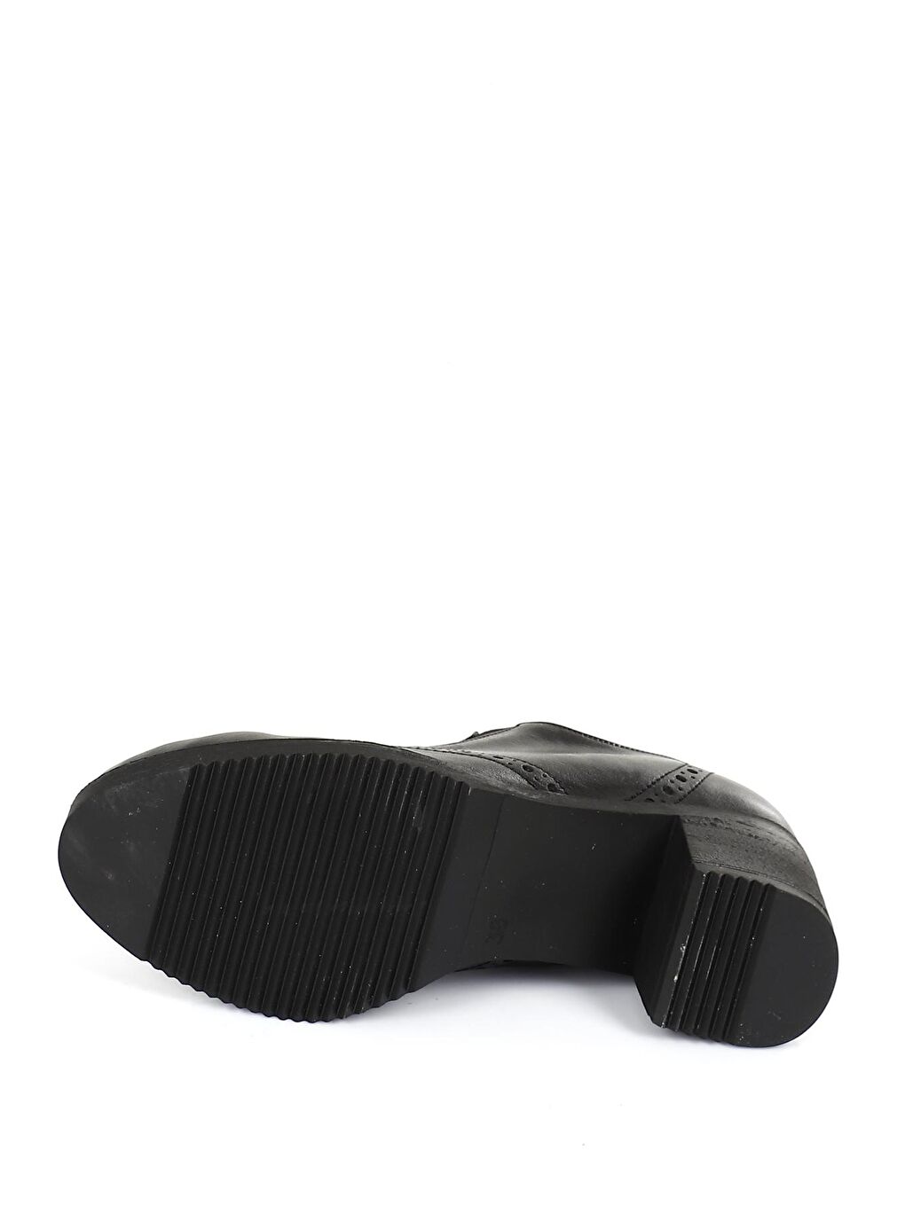 Siyah SİYAH  Hakiki Deri Yuvarlak Burun Orta Topuklu Kauçuk Taban Bağcıklı Kadın Ayakkabı 24231-6