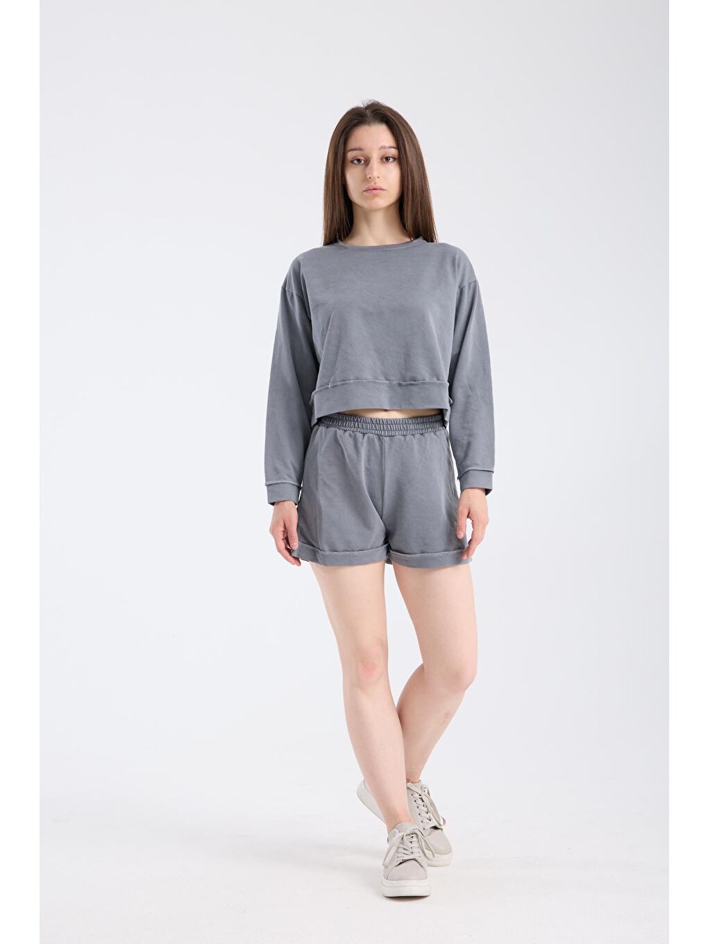 Gri Ltn-G202 Uzun Kollu T-shirt Şort Takım-2