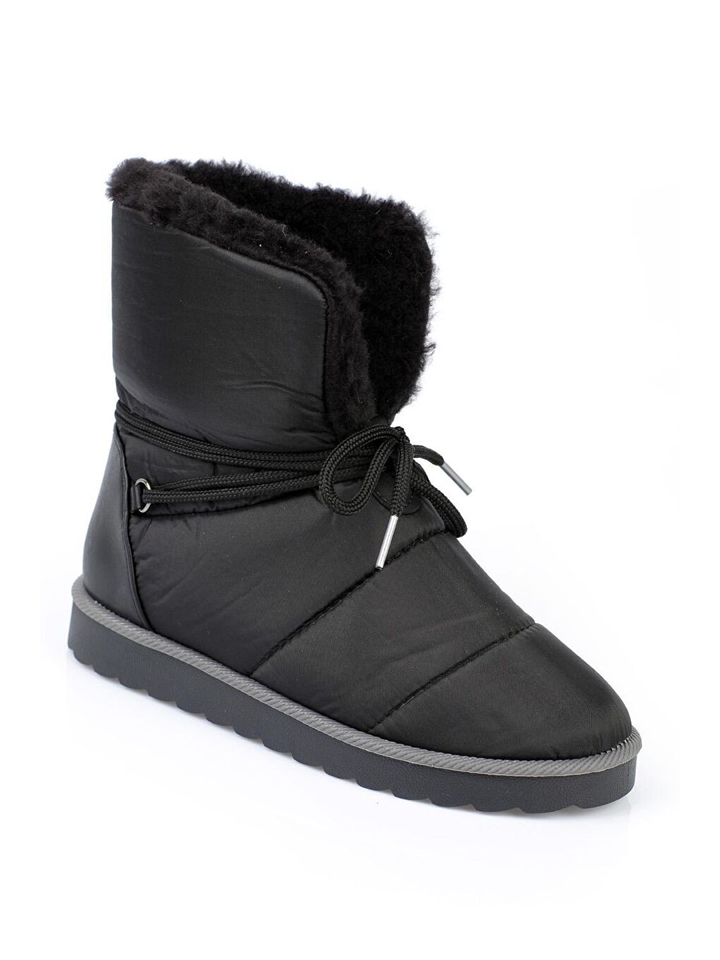 Siyah Paraşüt Kumaş Ön Bağcıklı Kadın Kar Botu-1