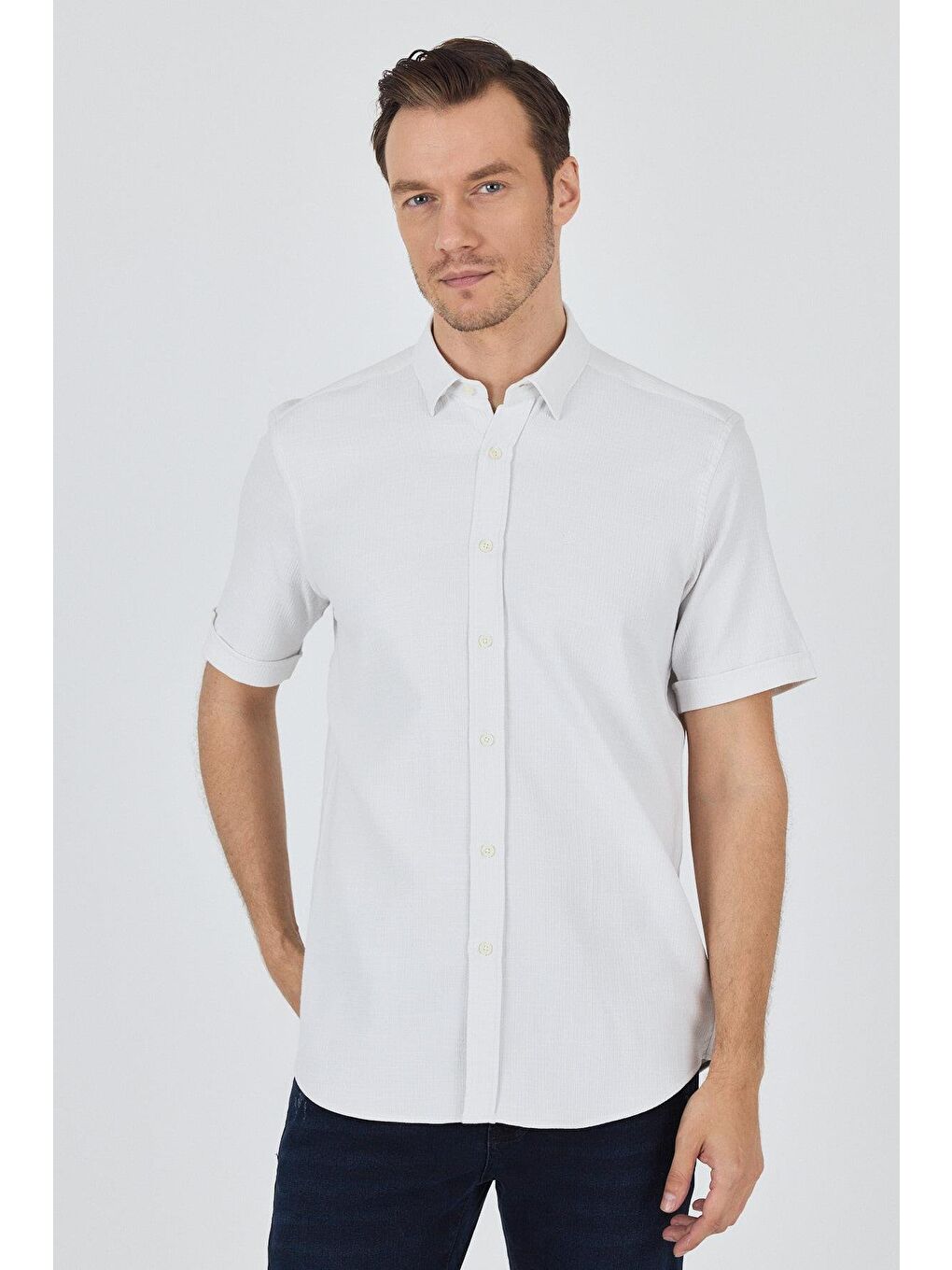 Kahverengi Açık Krem Biritli Yaka Düz Casual Pamuklu Comfort Fit Gömlek 1004250221